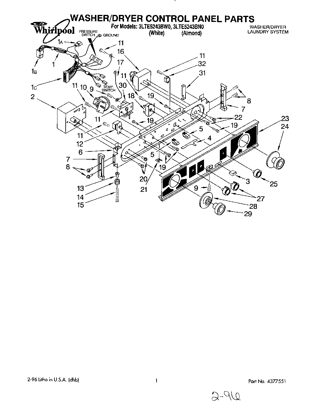 01 - WASHER/DRYER CONTROL PANEL