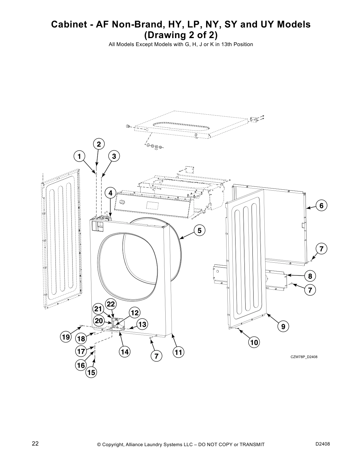 Cabinet - AF Non-Brand, HY, LP, NY, SY and UY Models
(Drawing 2 of 2)