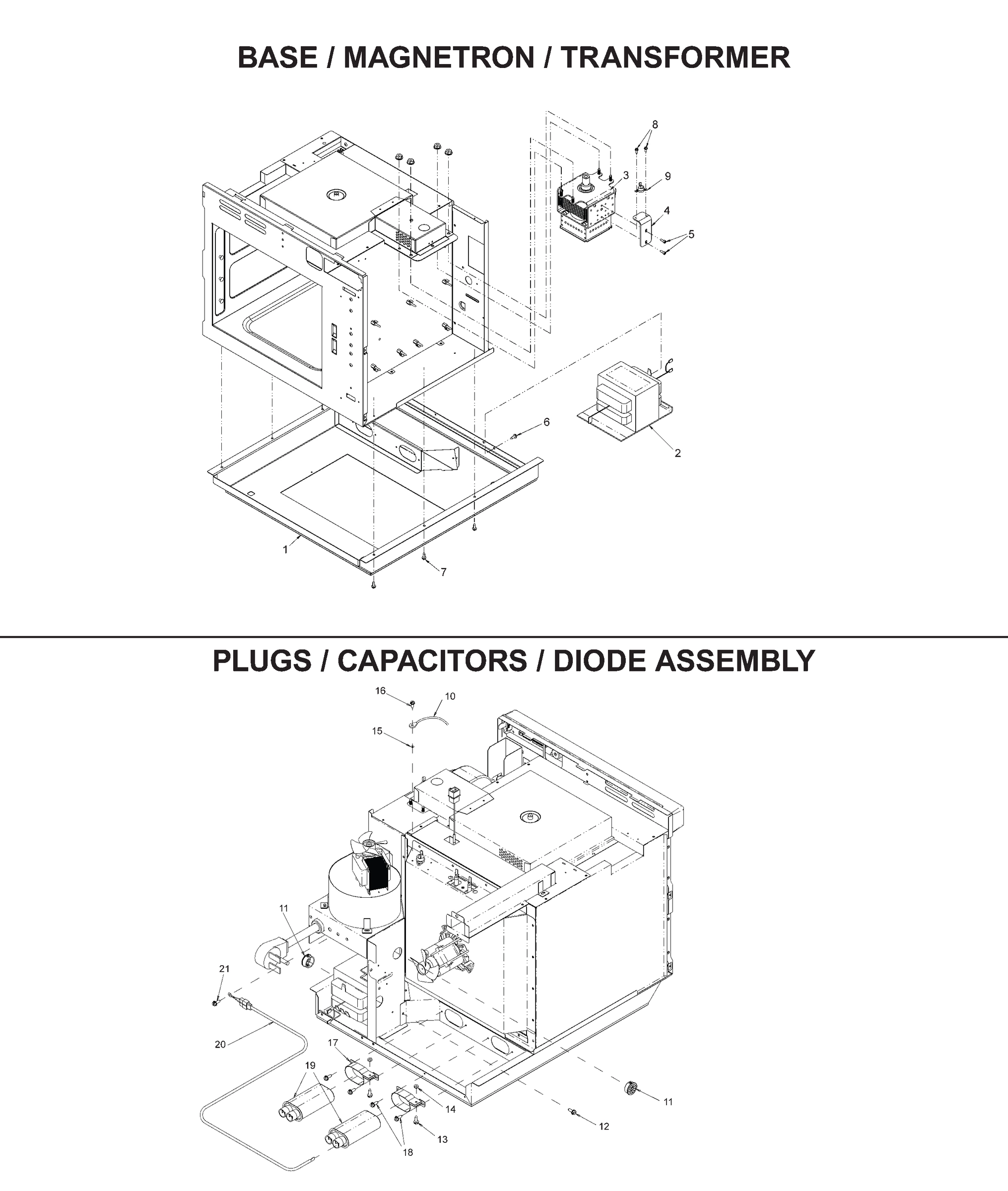 BASE / MAGNETRON / TRANSFORMER / PLUGS / CAPACITOR / DIODE