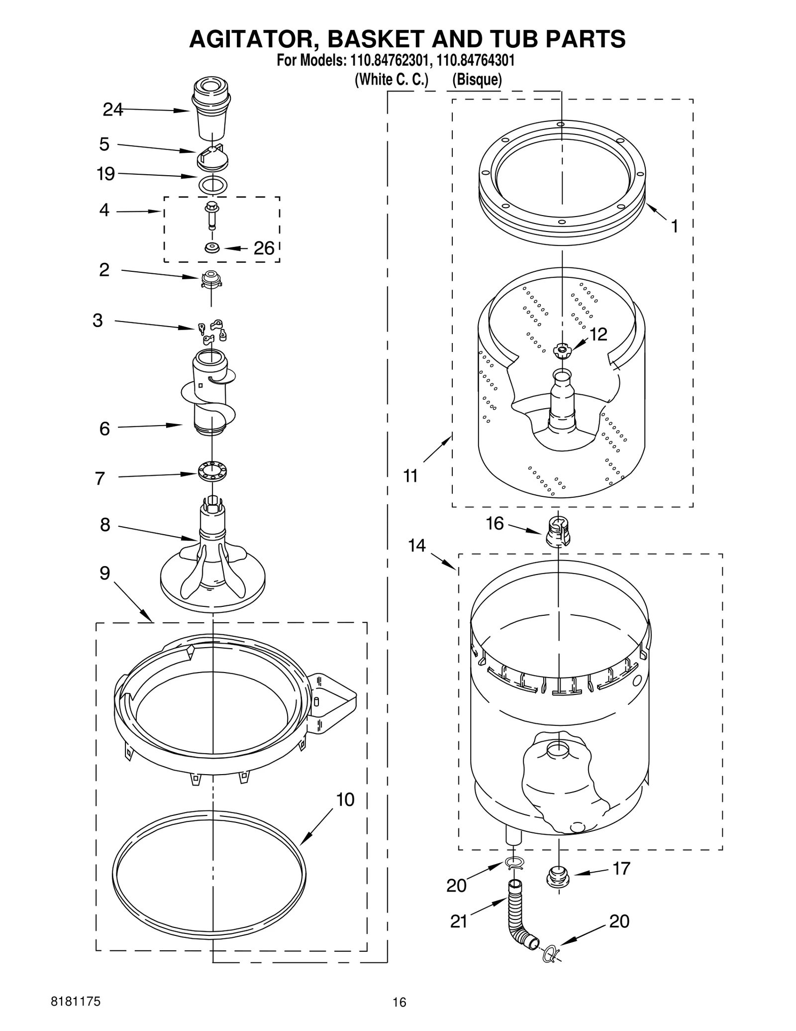 AGITATOR, BASKET AND TUB PARTS