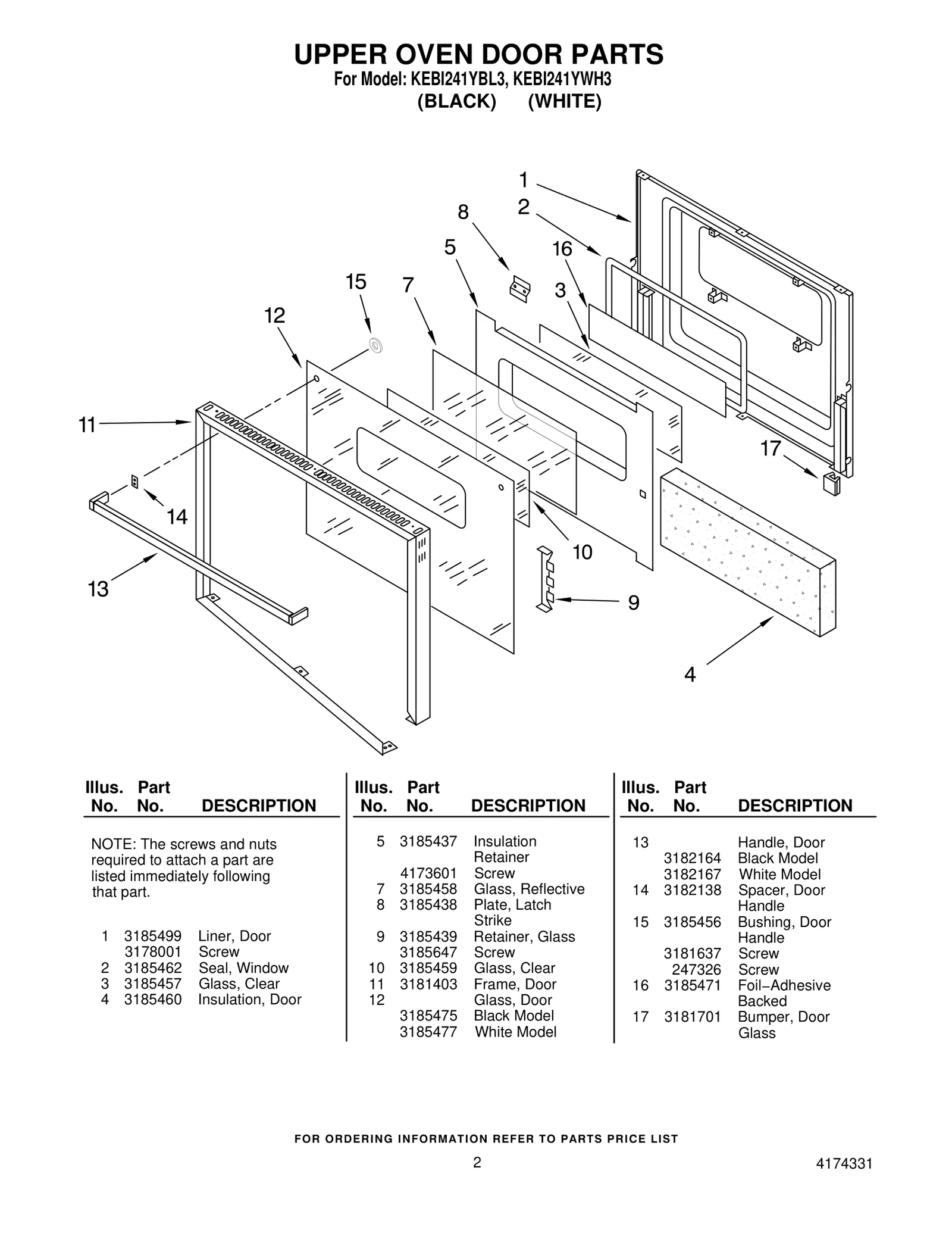 UPPER OVEN DOOR PARTS