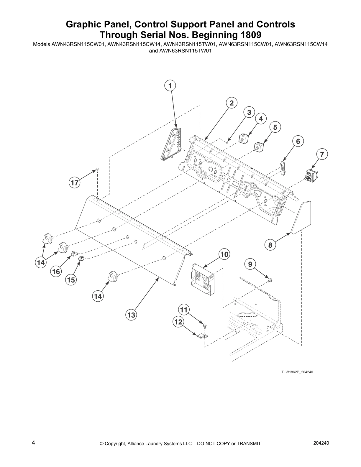 Graphic Panel, Control Support Panel and Controls 
Through Serial Nos. Beginning 1809