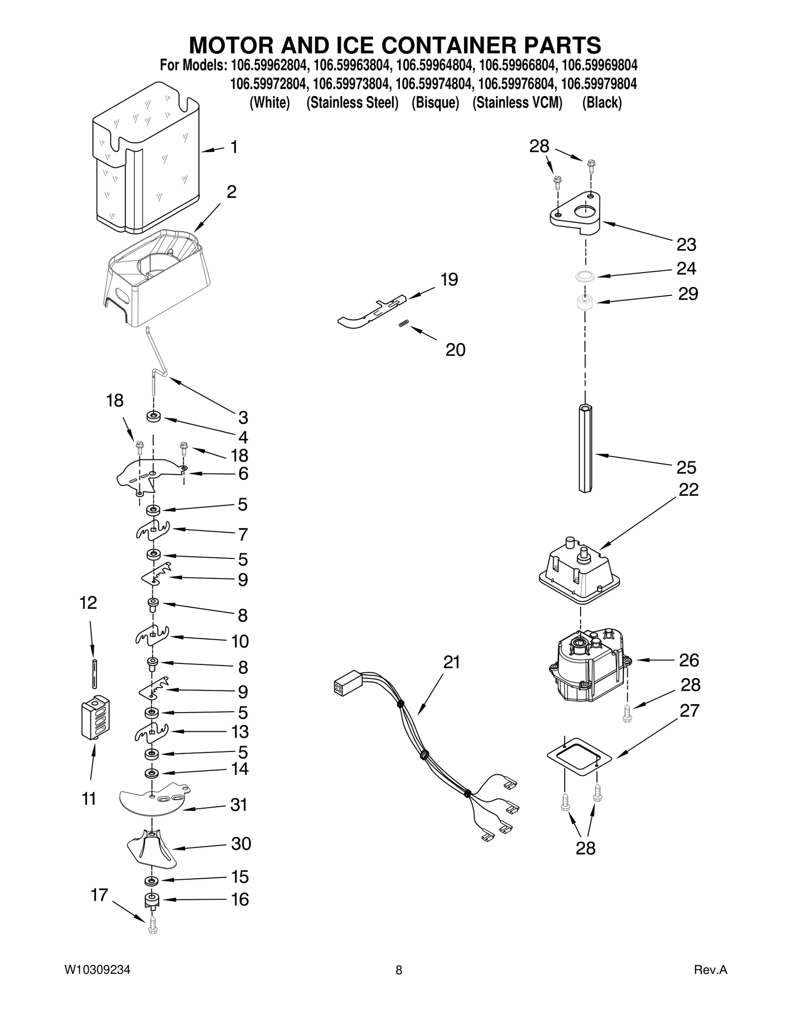 MOTOR AND ICE CONTAINER PARTS