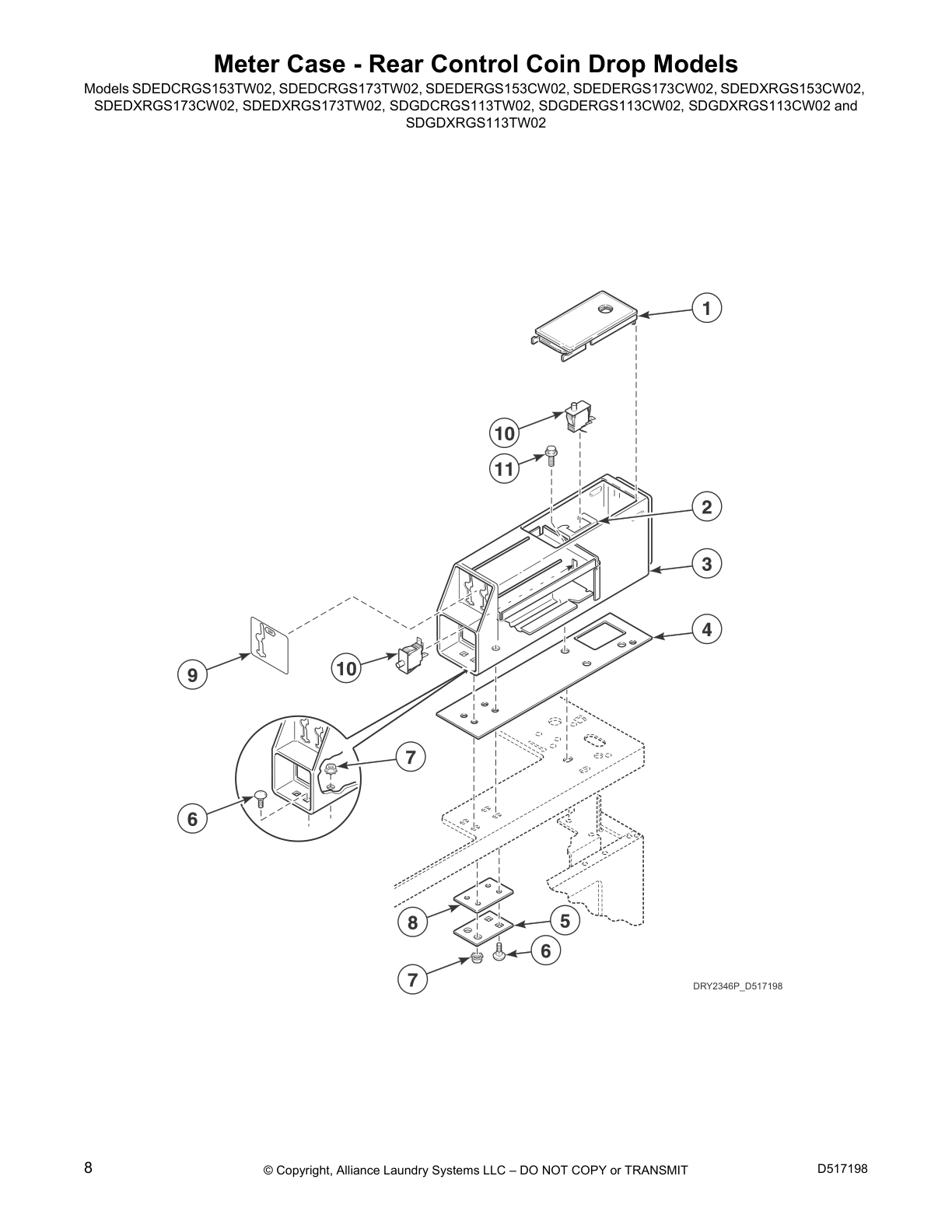 Meter Case - Rear Control Coin Drop Models