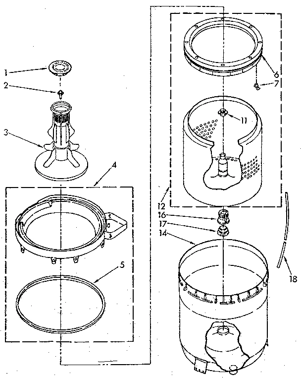 AGITATOR, BASKET AND TUB