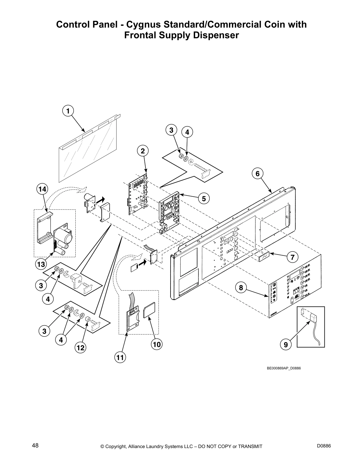 Control Panel - Cygnus Standard/Commercial Coin with
Frontal Supply Dispenser