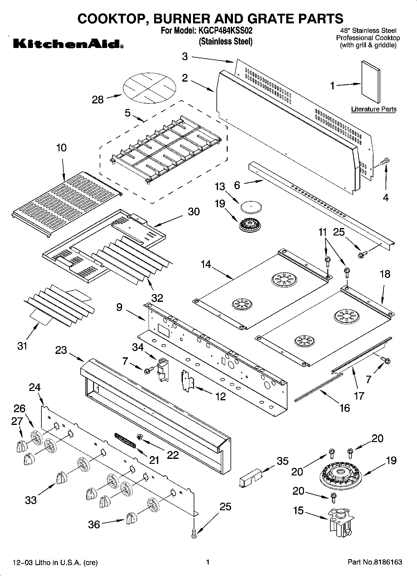 01 - COOKTOP, BURNER AND GRATE PARTS