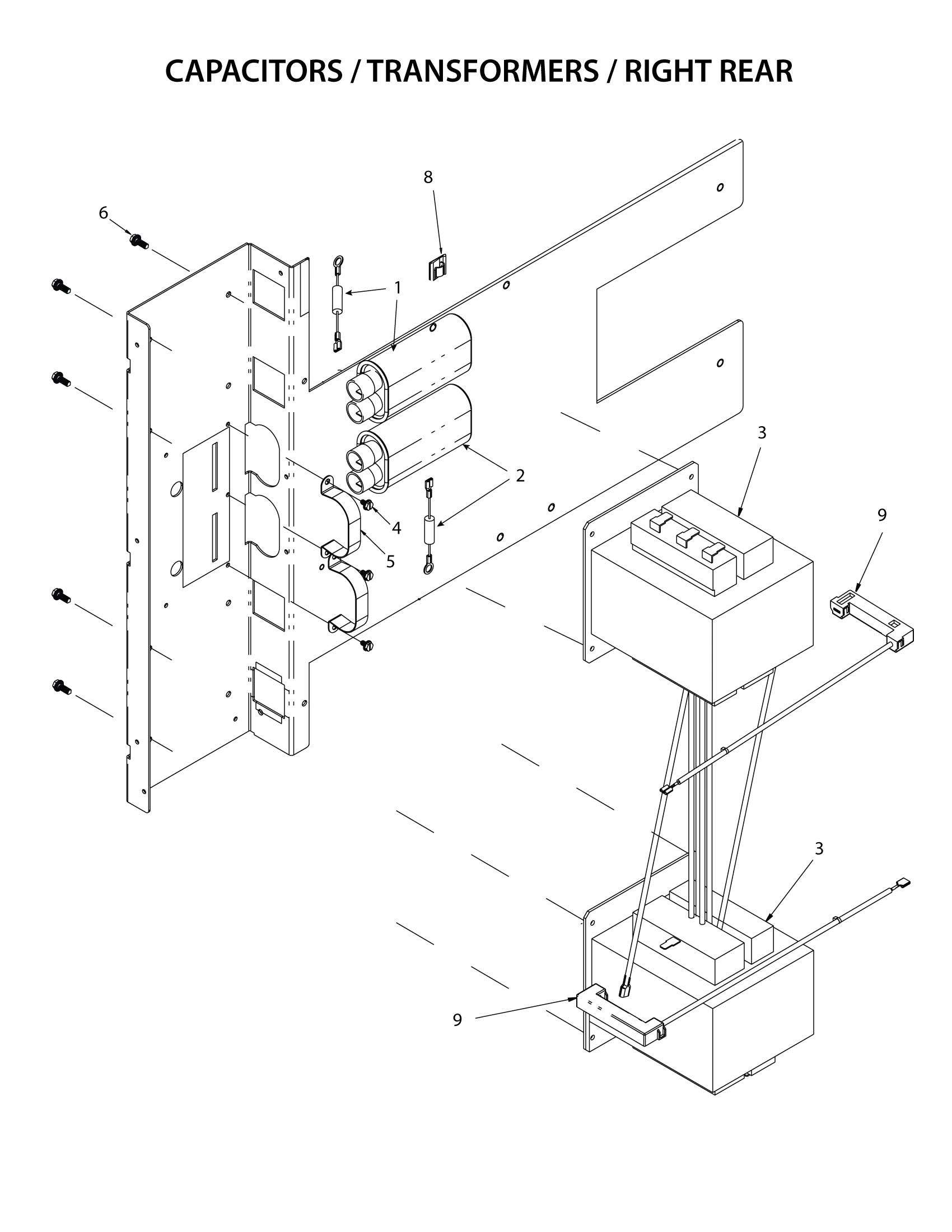 CAPACITORS / TRANSFORMERS - RIGHT REAR