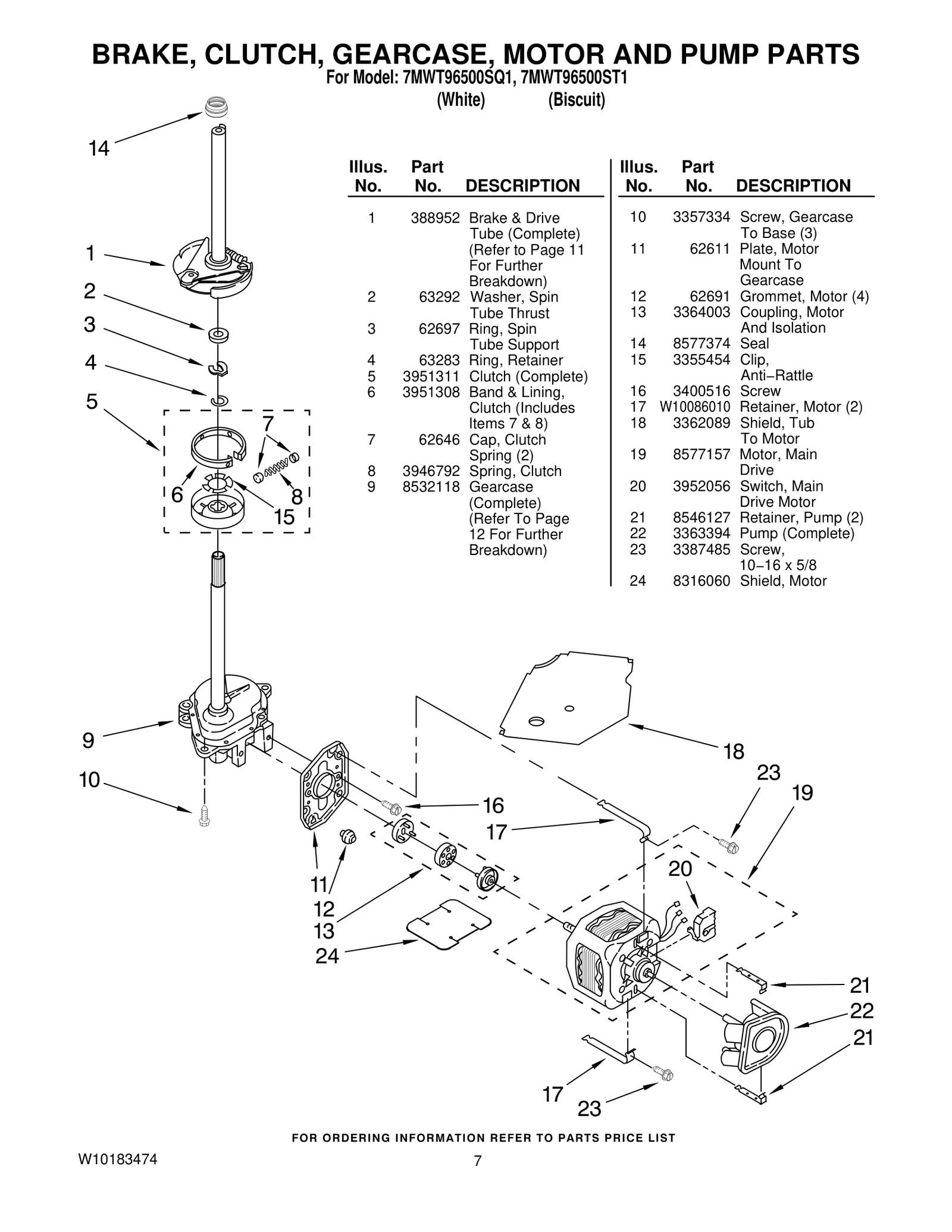 BRAKE, CLUTCH, GEARCASE, MOTOR AND PUMP PARTS
