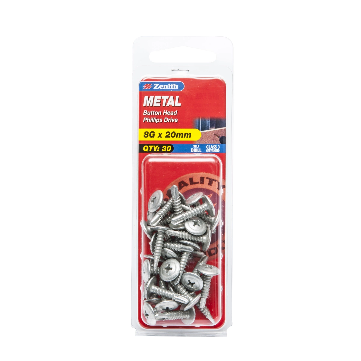 ZENITH® 8G x 20mm Class 3 Galvanised, Self Drilling, Phillips Drive, Metal Screws – External Use – 30 Pack