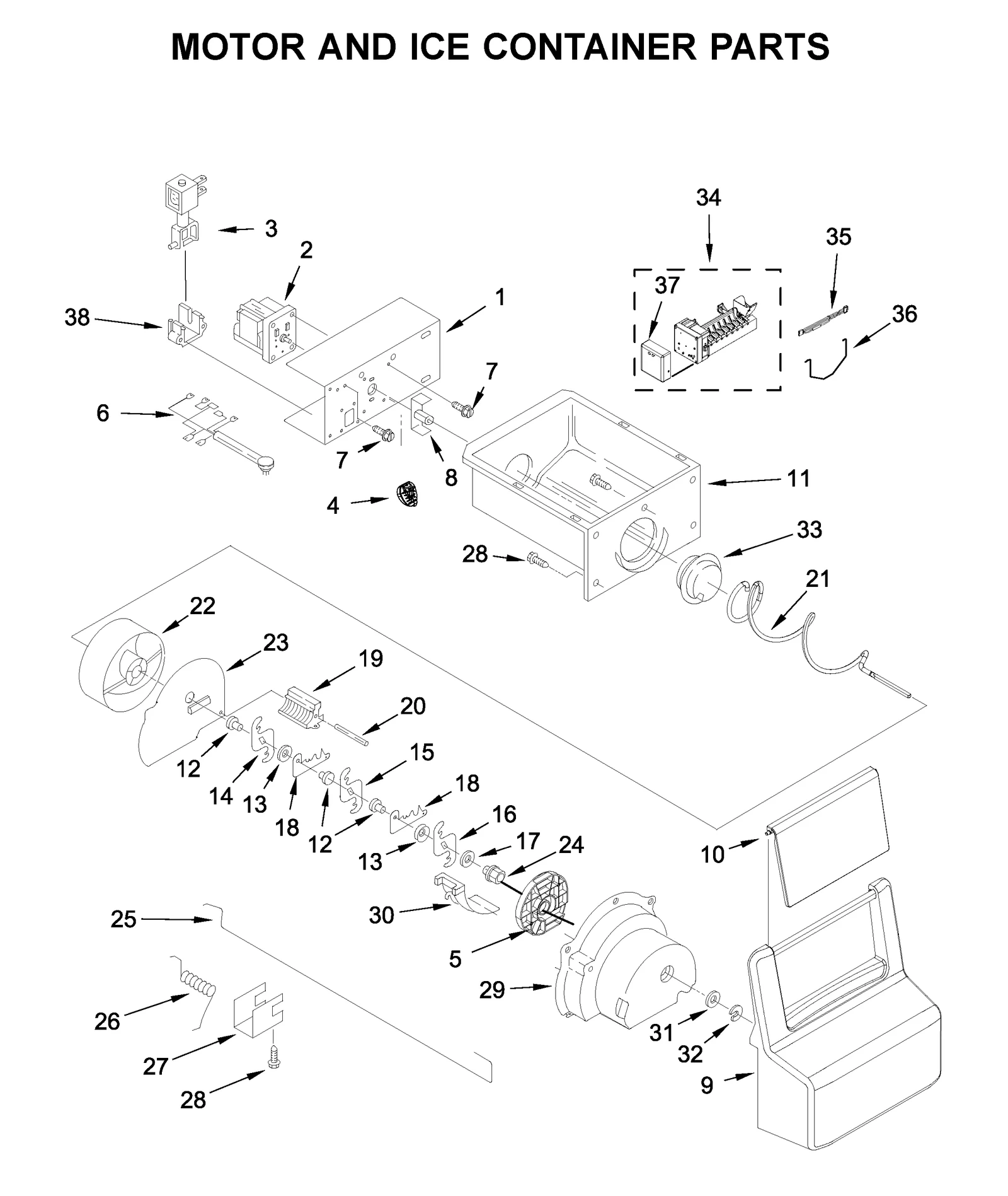 MOTOR AND ICE CONTAINER PARTS