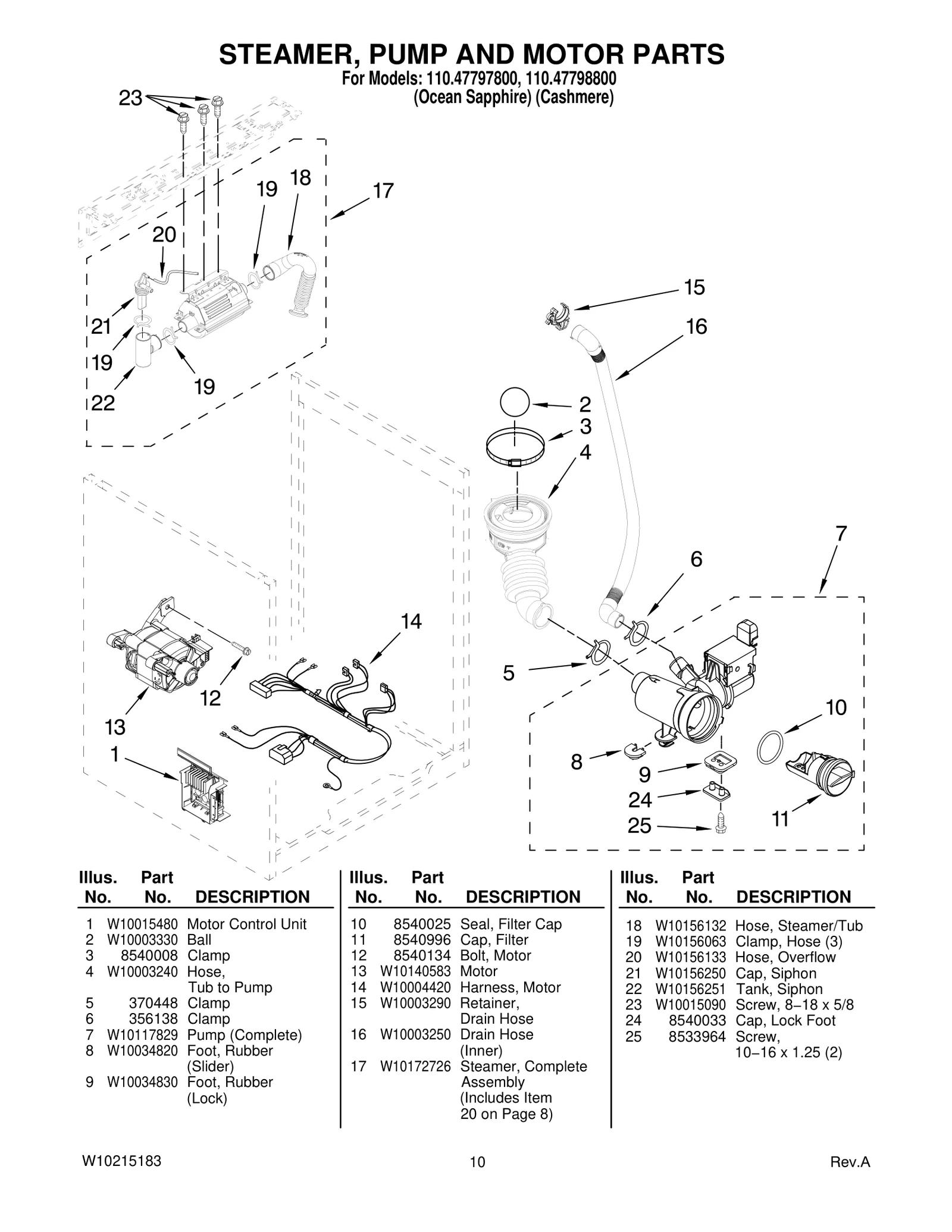 STEAMER, PUMP AND MOTOR PARTS