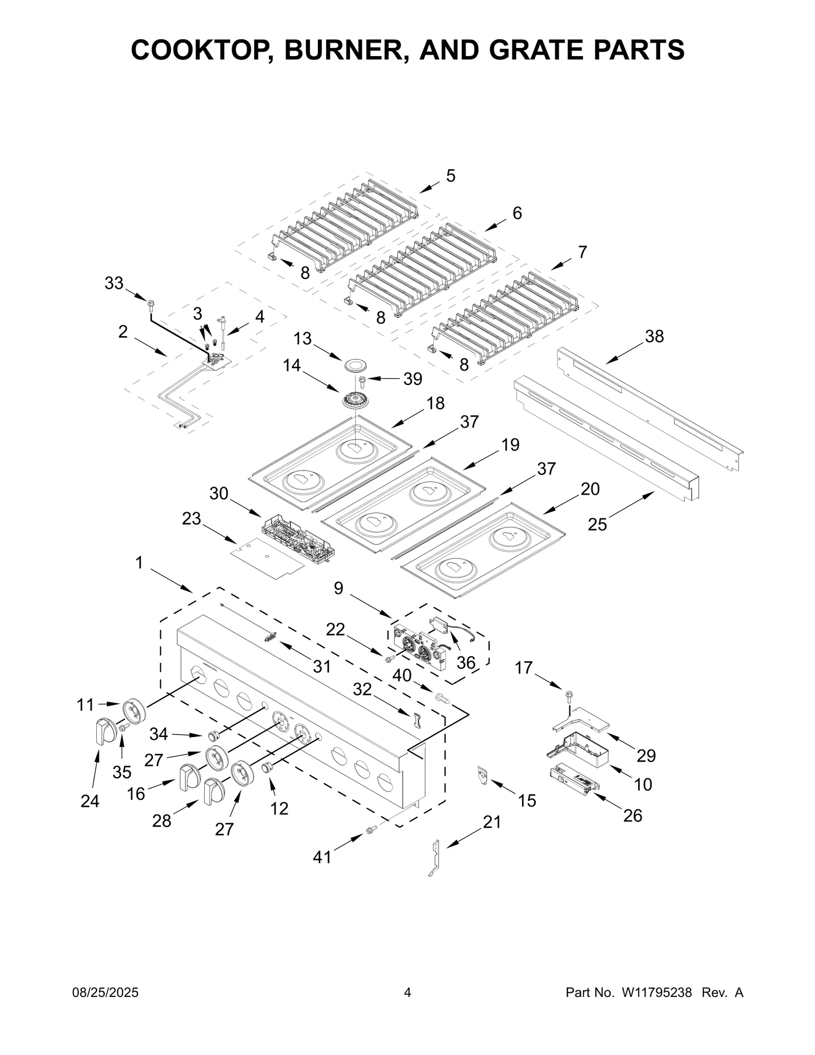 COOKTOP, BURNER, AND GRATE PARTS