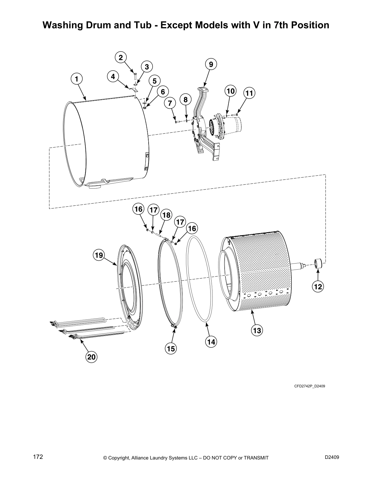 Washing Drum and Tub - Except Models with V in 7th Position