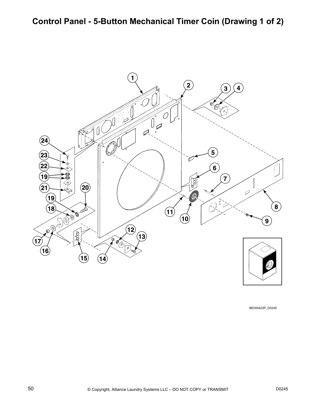 Control Panel - 5-Button Mechanical Timer Coin (Drawing 1 of 2)