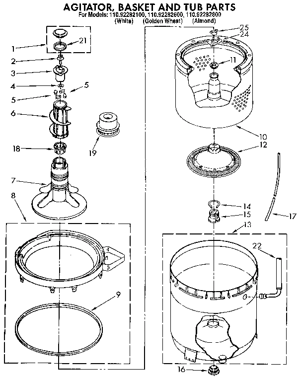AGITATOR, BASKET AND TUB