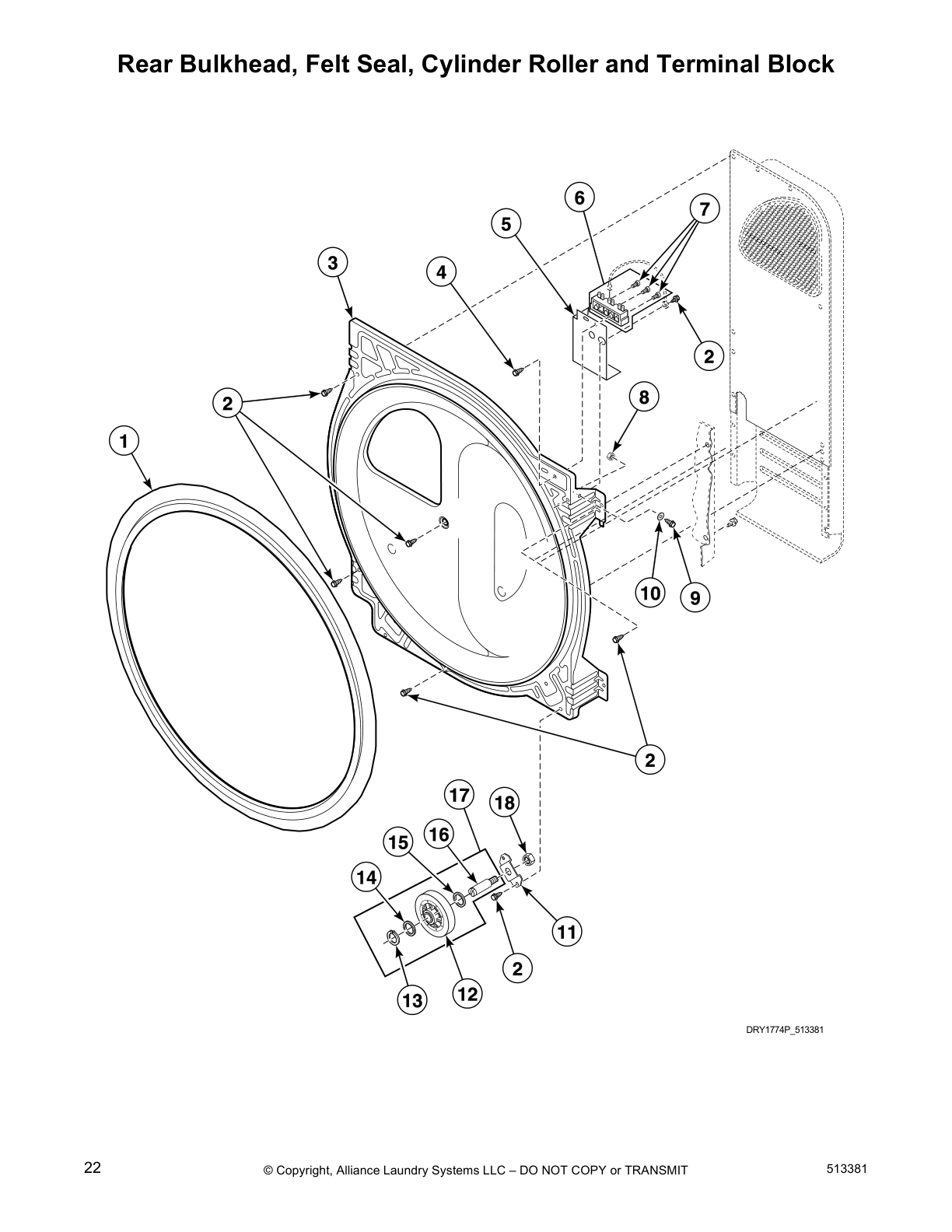 Rear Bulkhead, Felt Seal, Cylinder Roller and Terminal Block