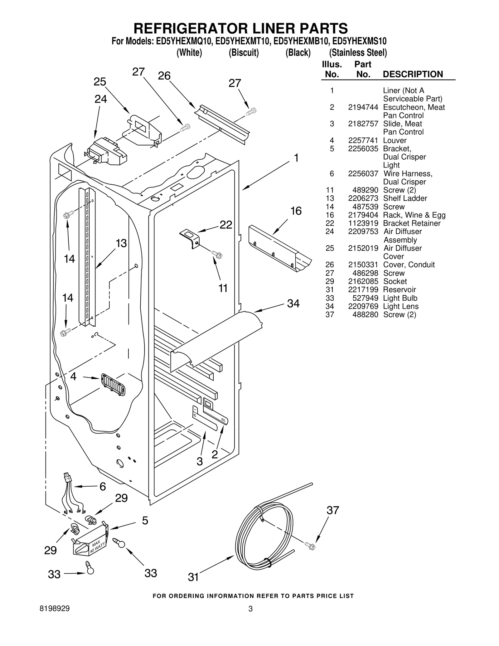REFRIGERATOR LINER PARTS