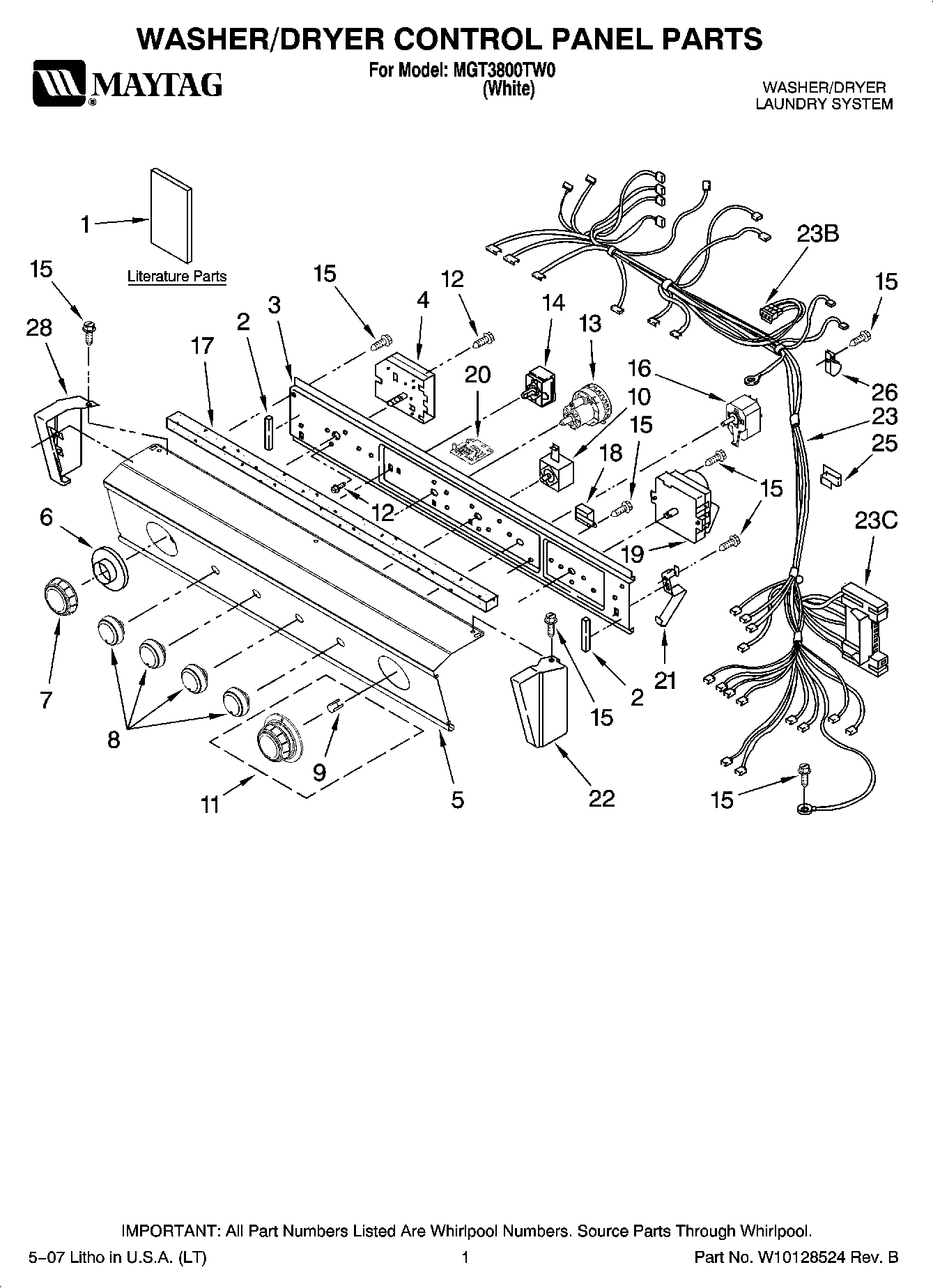 01 - WASHER/DRYER CONTROL PANEL PARTS