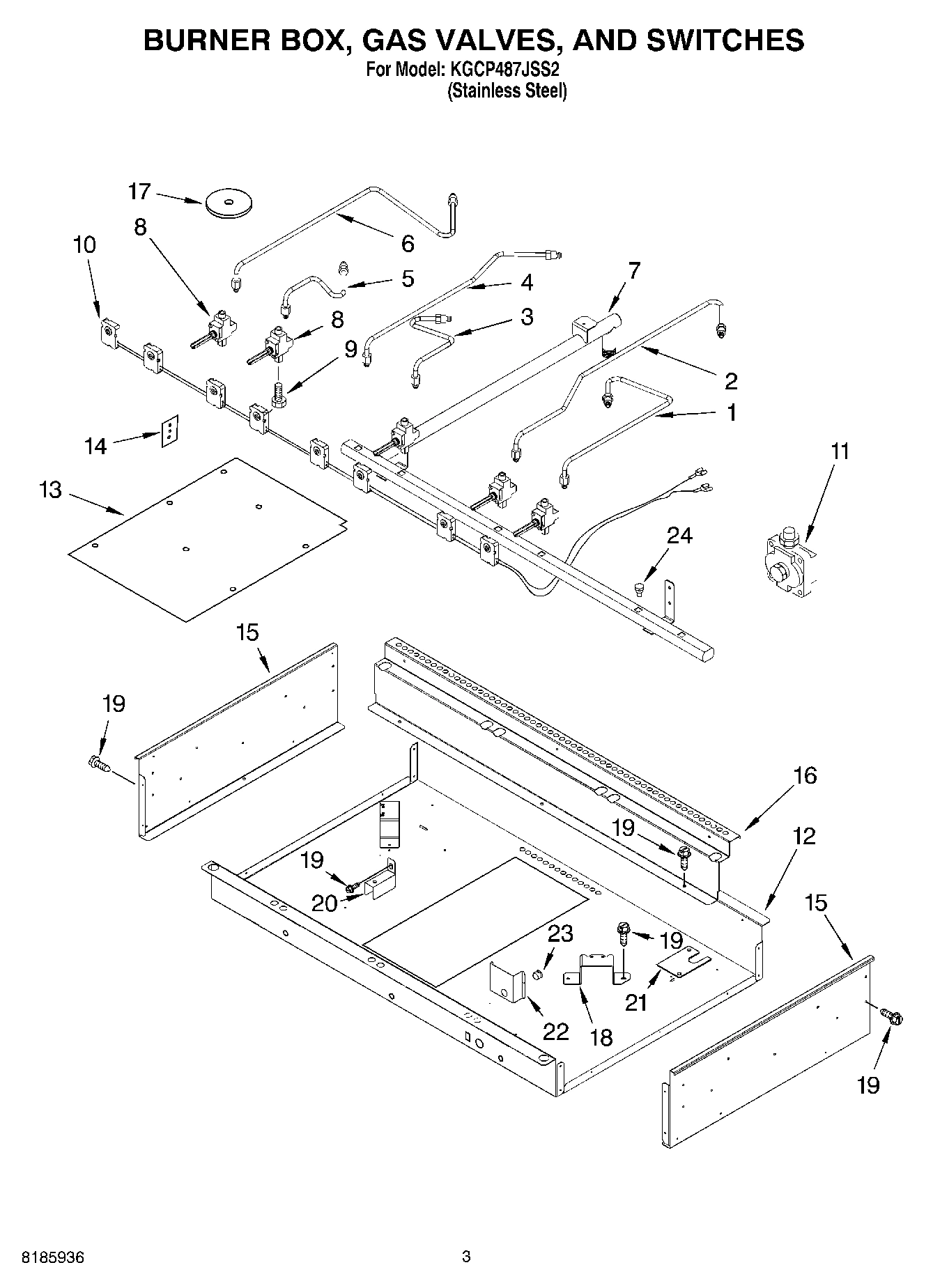 02 - BURNER BOX, GAS VALVES, AND SWITCHES