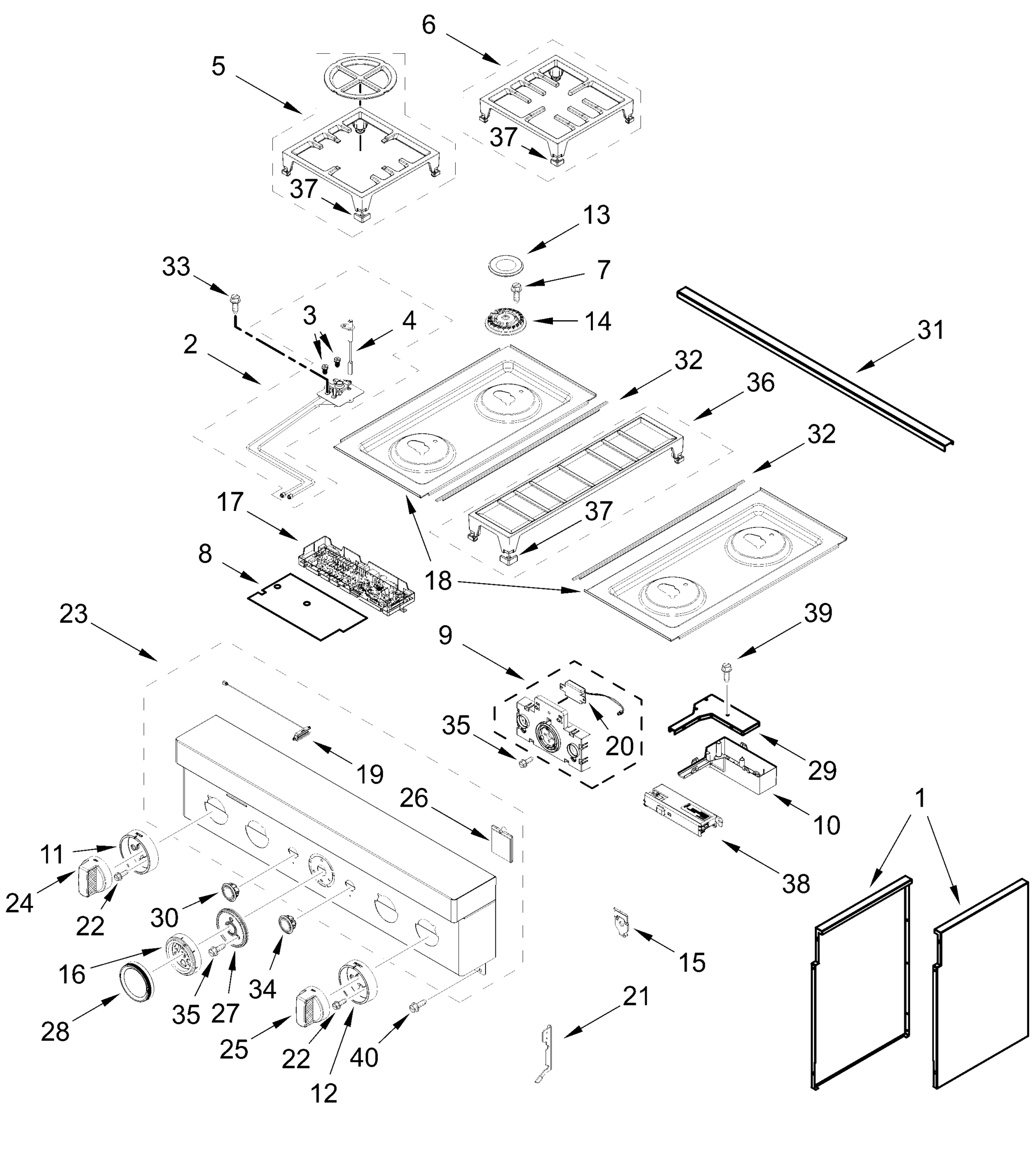 COOKTOP, BURNER AND GRATE PARTS