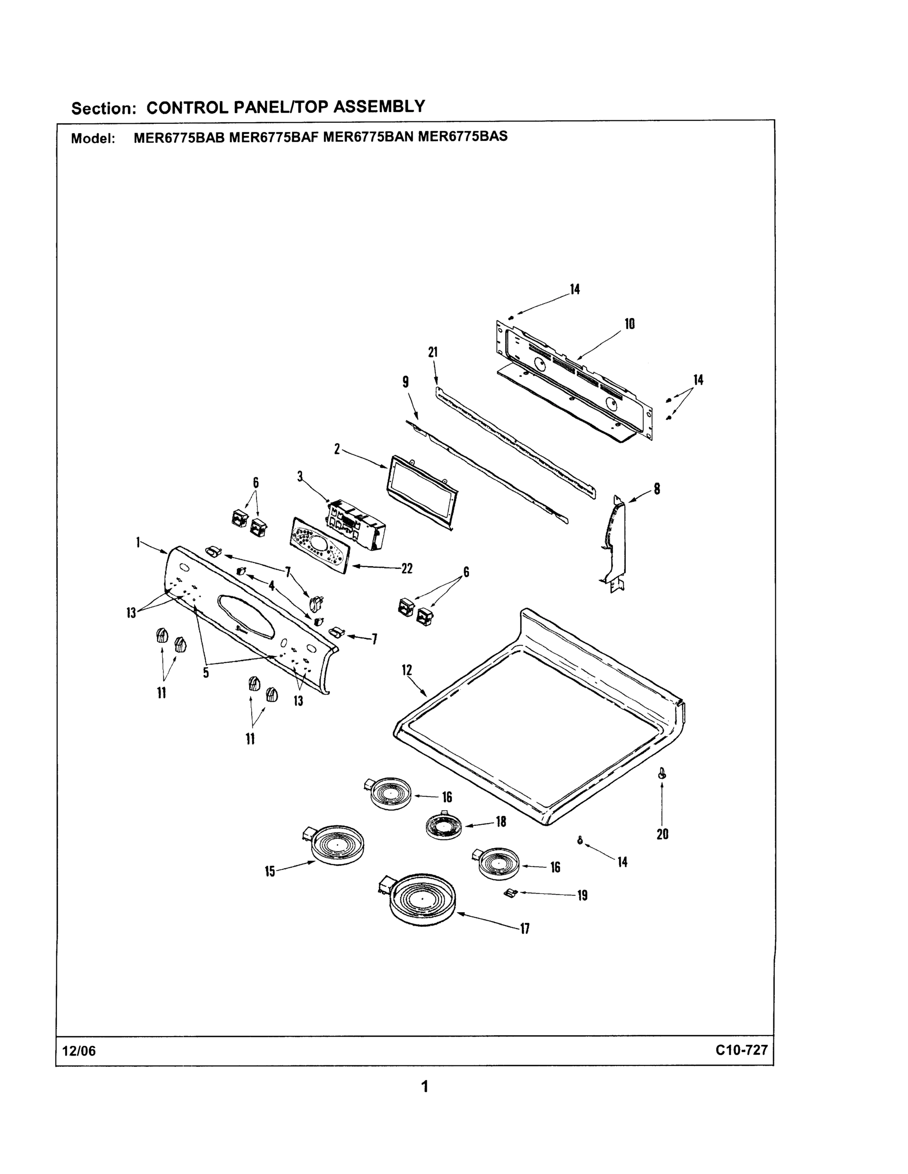 02 - CONTROL PANEL/TOP ASSEMBLY