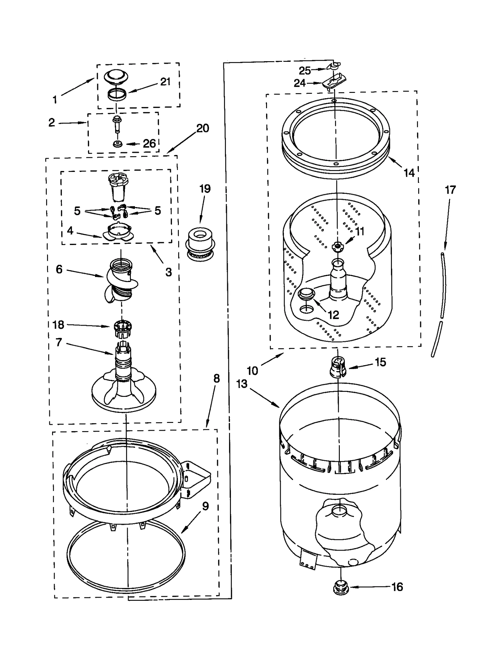 AGITATOR,BASKET AND TUB