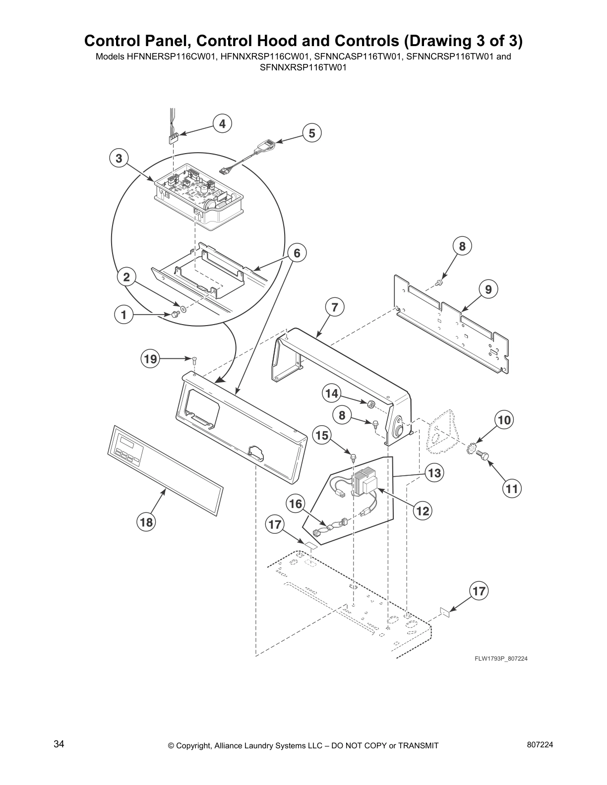 Control Panel, Control Hood and Controls (Drawing 3 of 3)