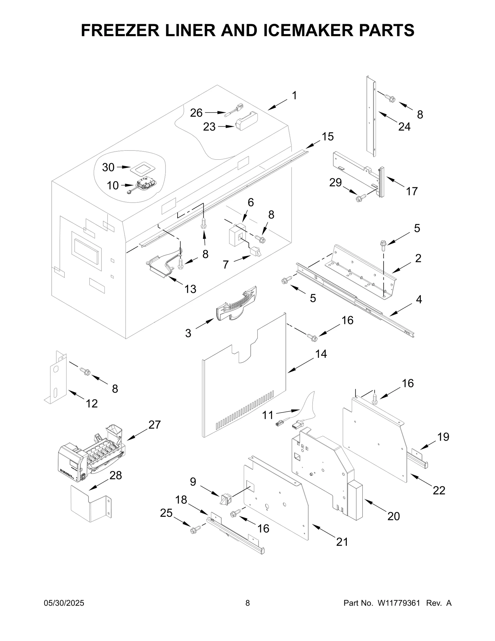 FREEZER LINER AND ICEMAKER PARTS