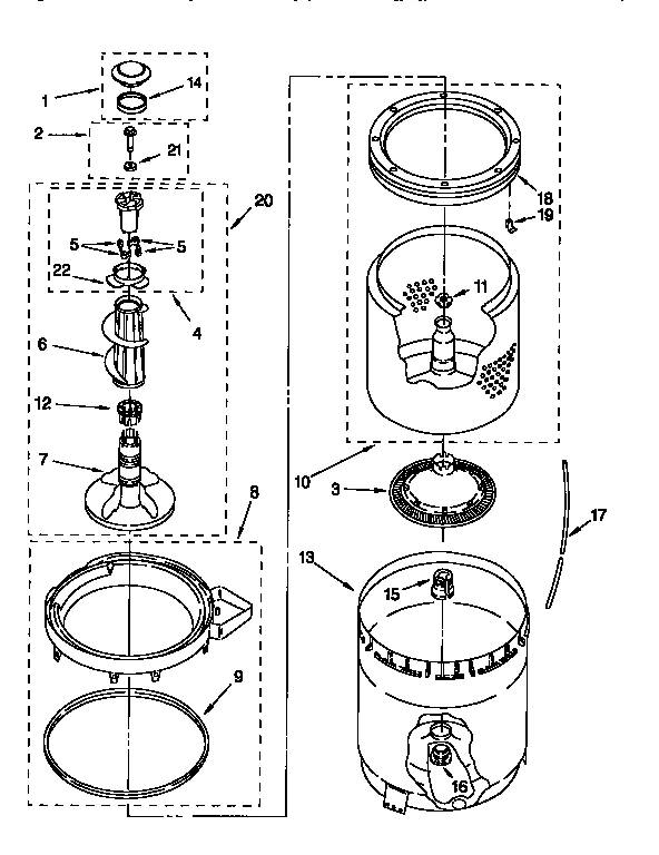 AGITATOR, BASKET AND TUB