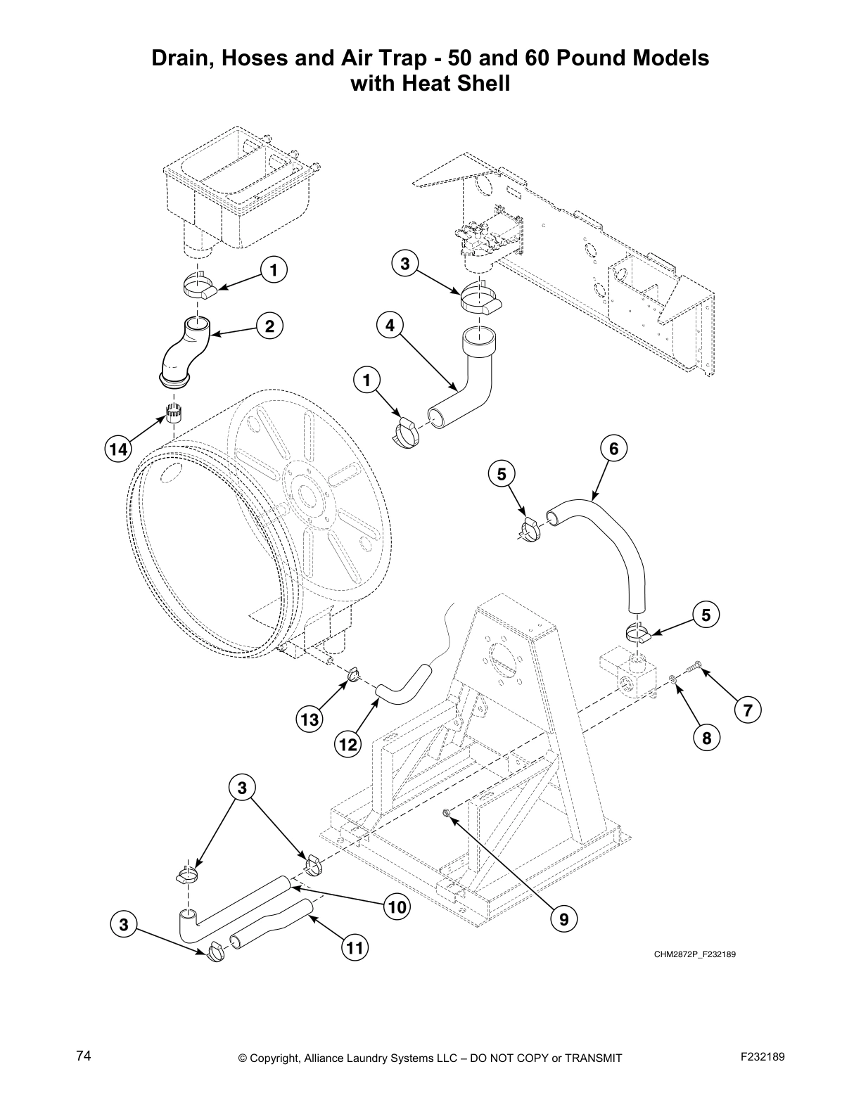 Drain, Hoses and Air Trap - 50 and 60 Pound Models
with Heat Shell
