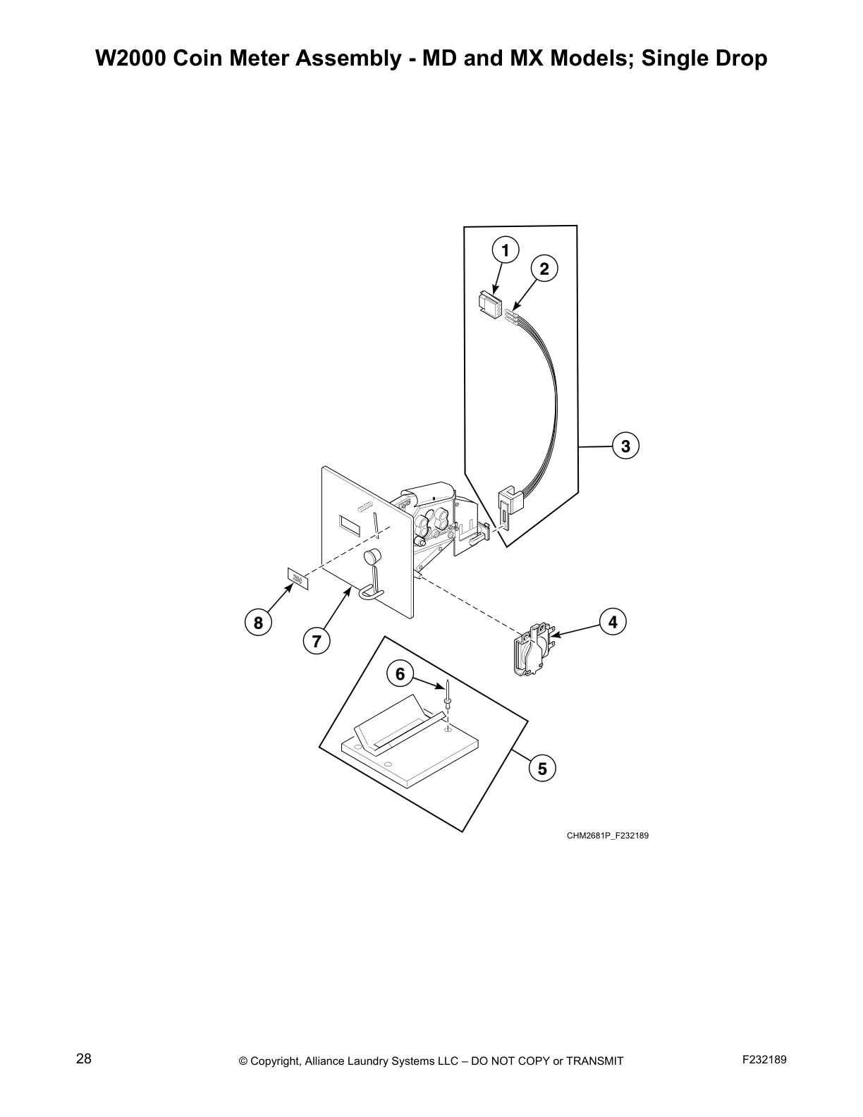 W2000 Coin Meter Assembly - MD and MX Models; Single Drop