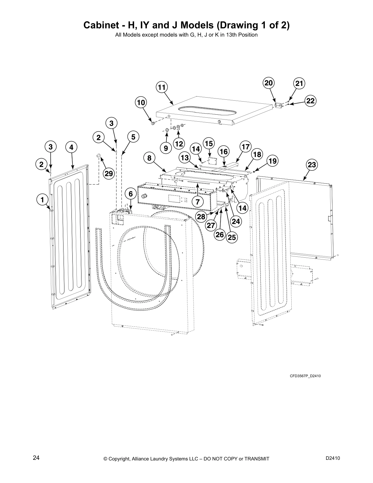 Cabinet - H, IY and J Models (Drawing 1 of 2)