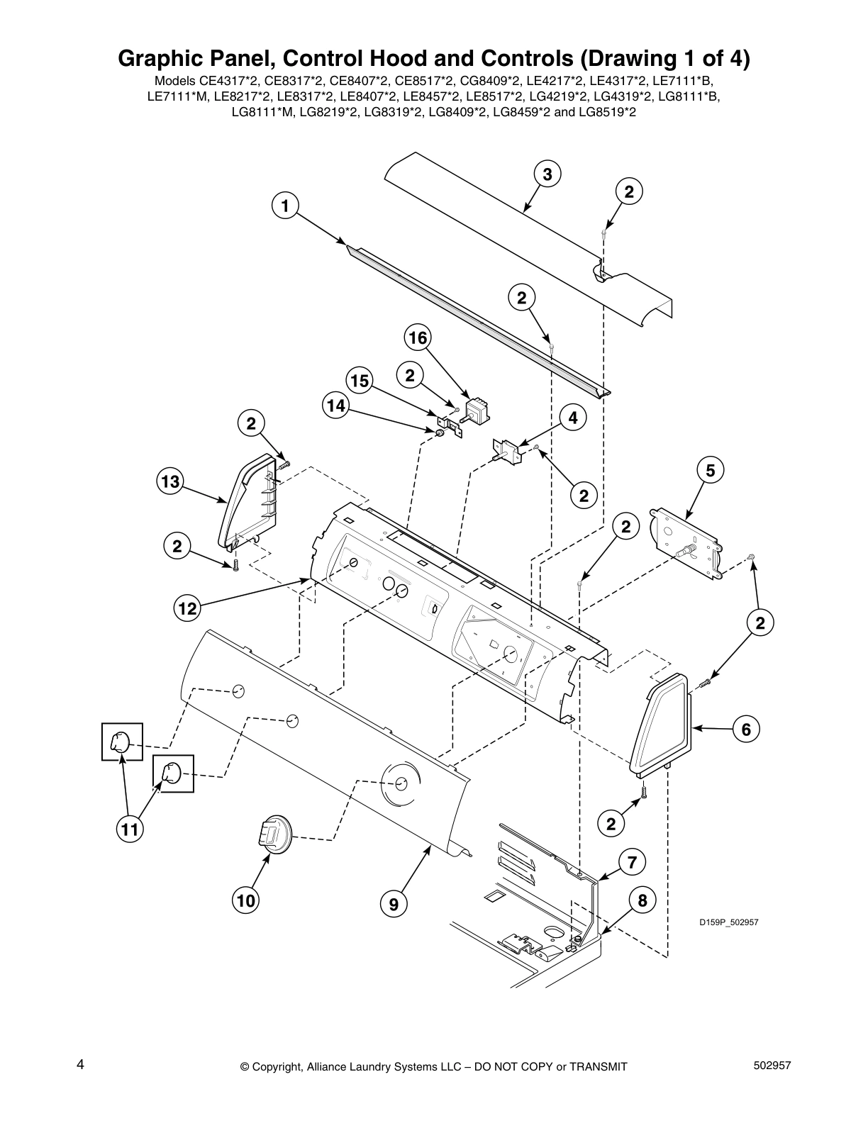 Graphic Panel, Control Hood and Controls (Drawing 1 of 4)