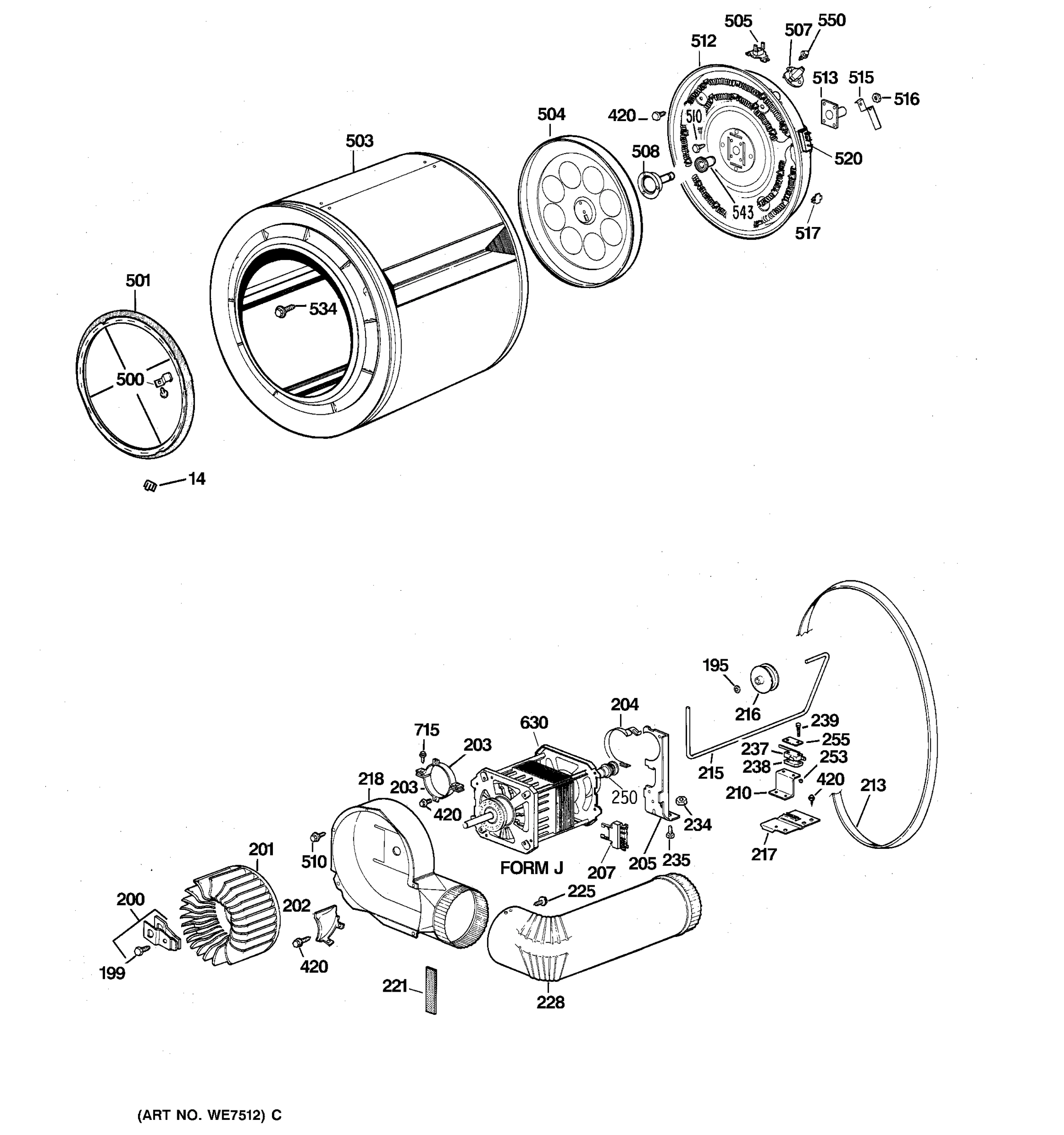 DRUM, HEATER ASSEMBLY, BLOWER & DRIVE ASSEMBLY