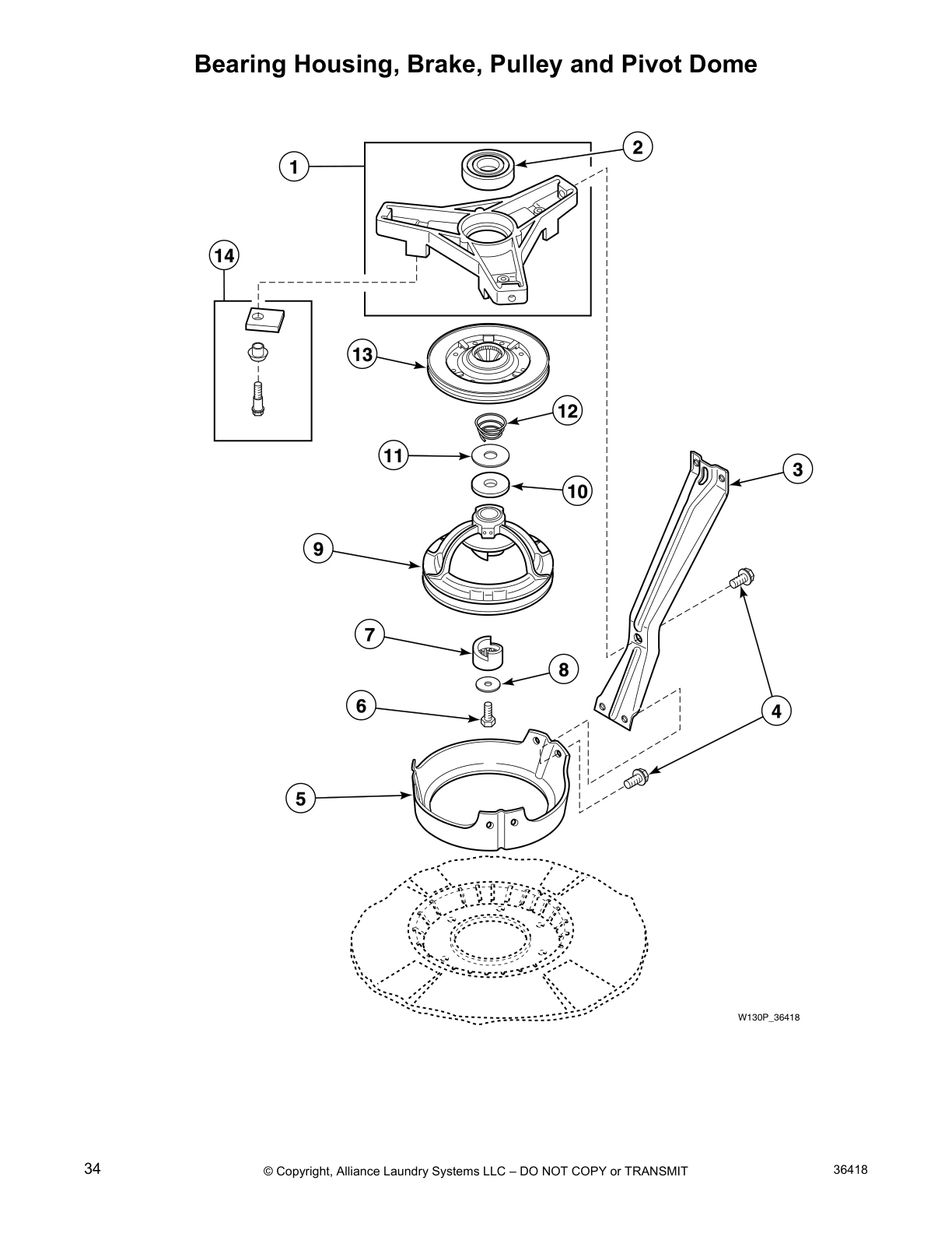 Bearing Housing, Brake, Pulley and Pivot Dome