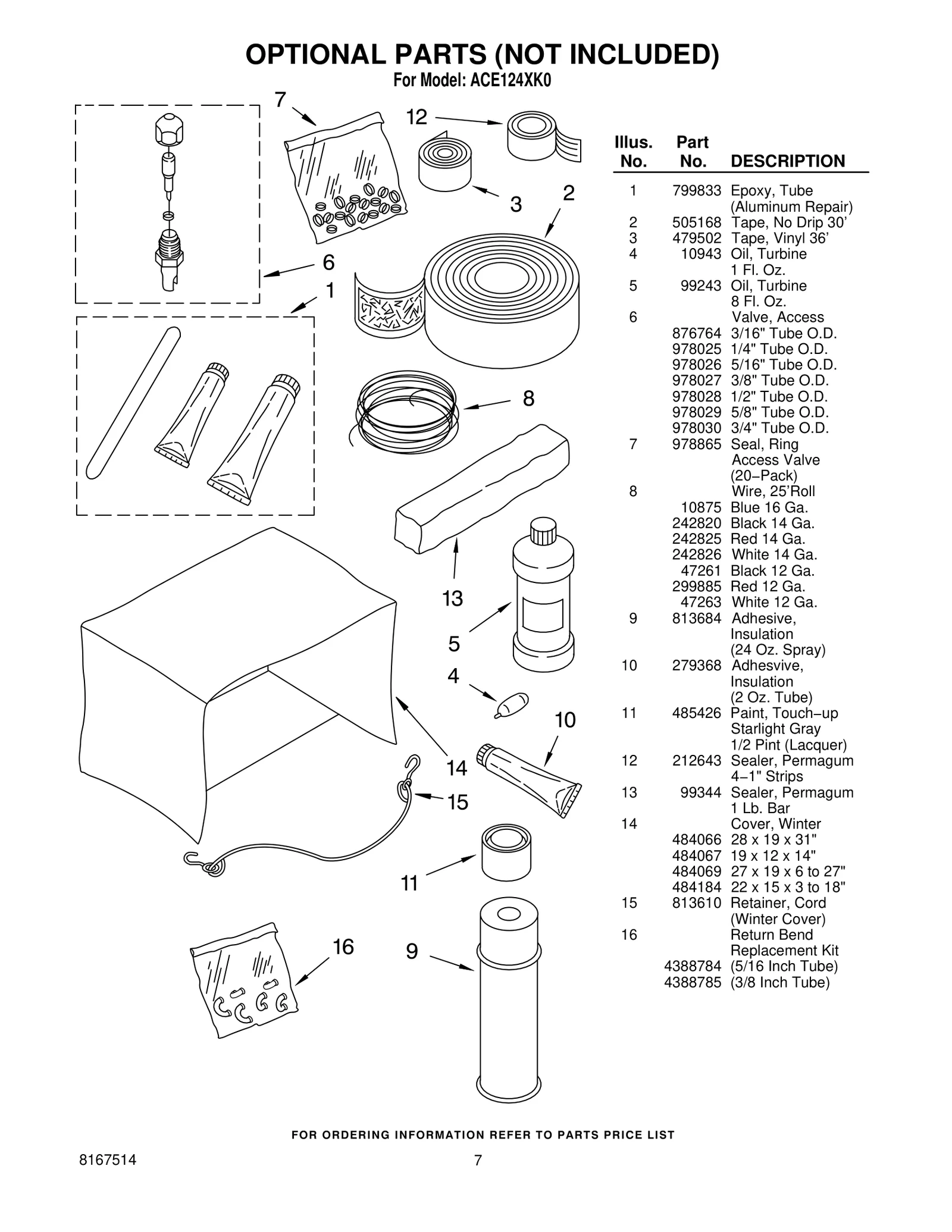 OPTIONAL PARTS (NOT INCLUDED)