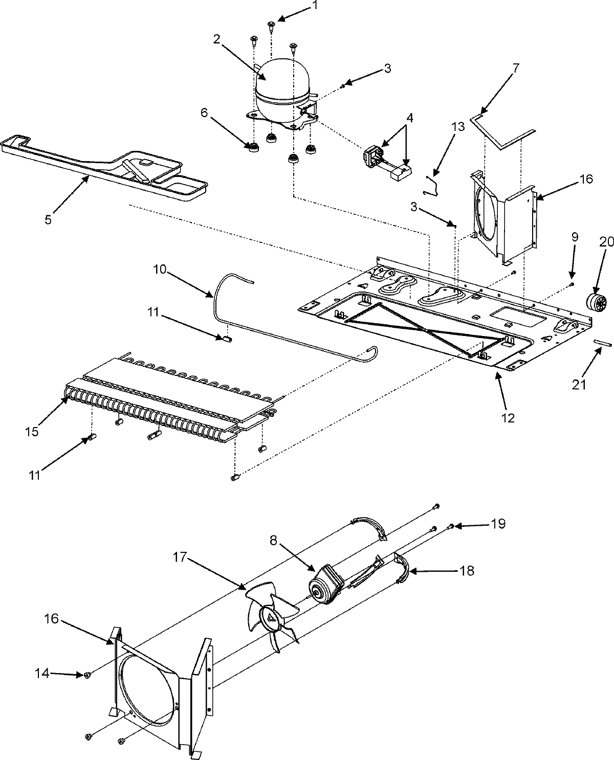 02 - COMPRESSOR/COND MOTOR/REAR ROLLERS