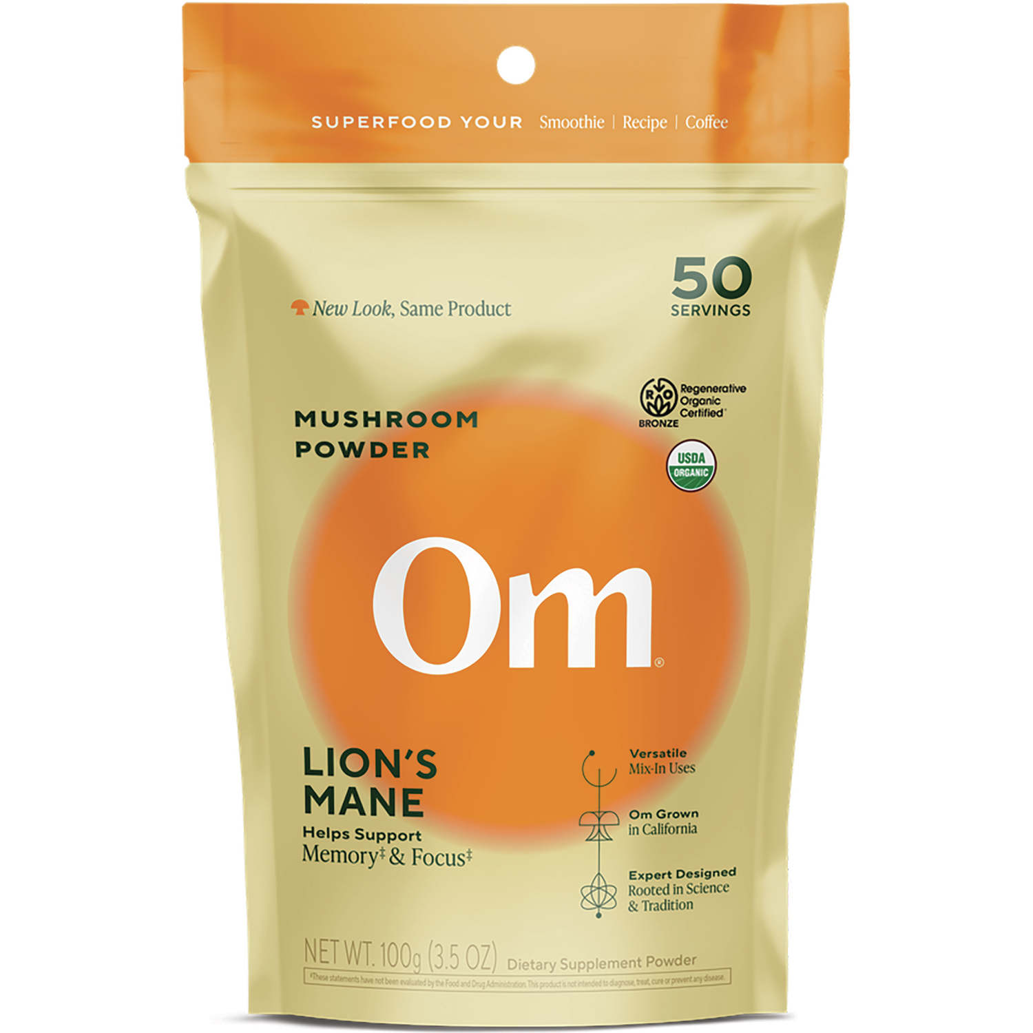 OM Mushrooms Lion's Mane Mushroom Powder | 2000 mg 3.5 oz Powder