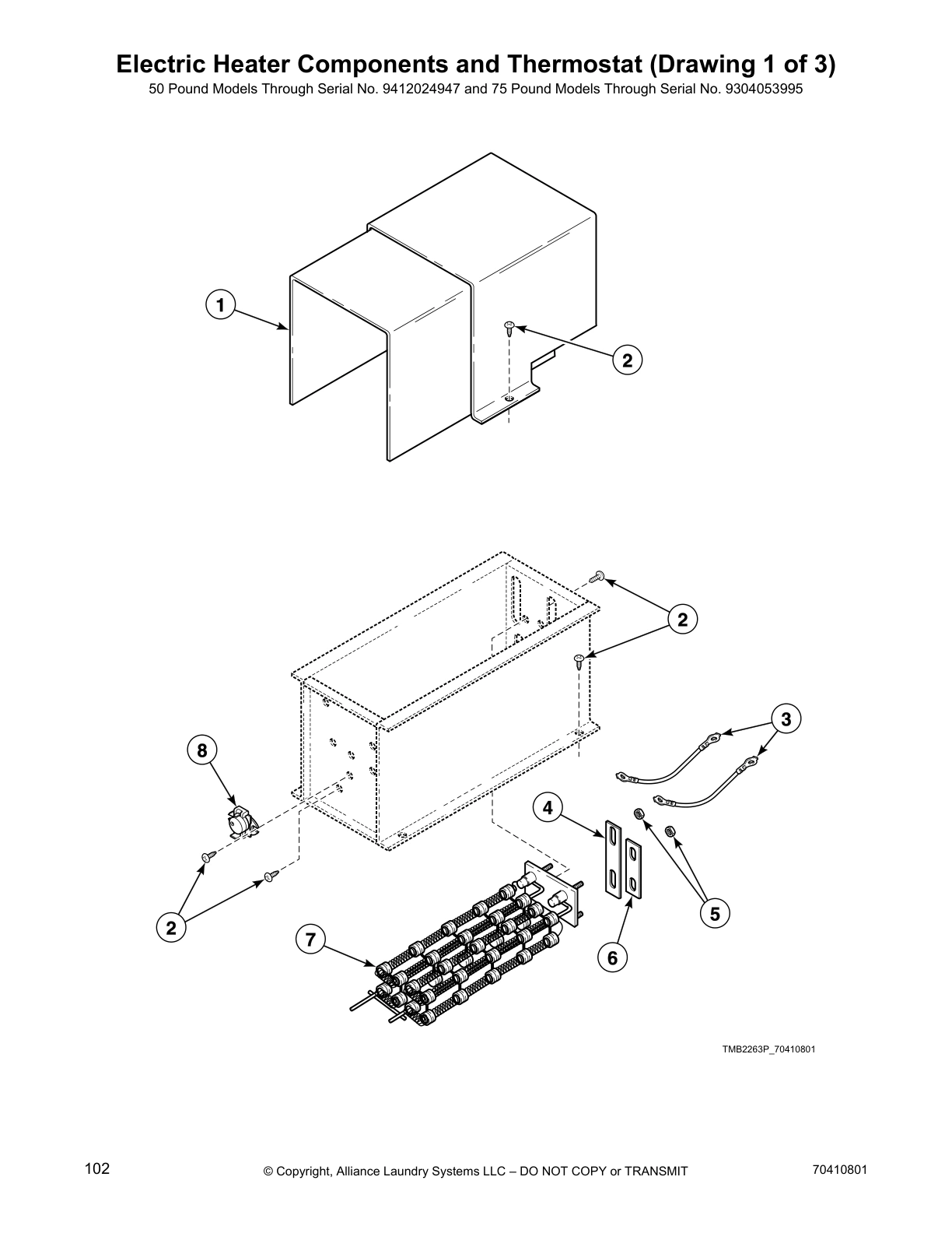 Electric Heater Components and Thermostat (Drawing 1 of 3)