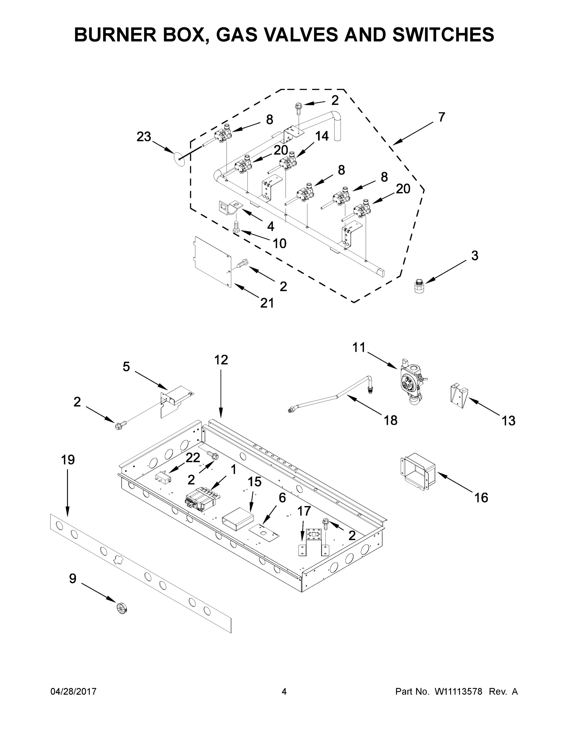 03 - BURNER BOX, GAS VALVES AND SWITCHES