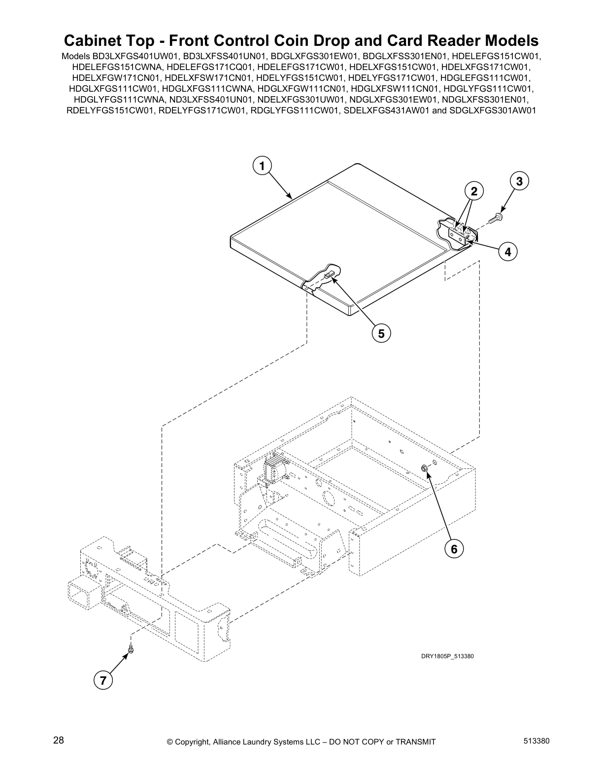 Cabinet Top - Front Control Coin Drop and Card Reader Models