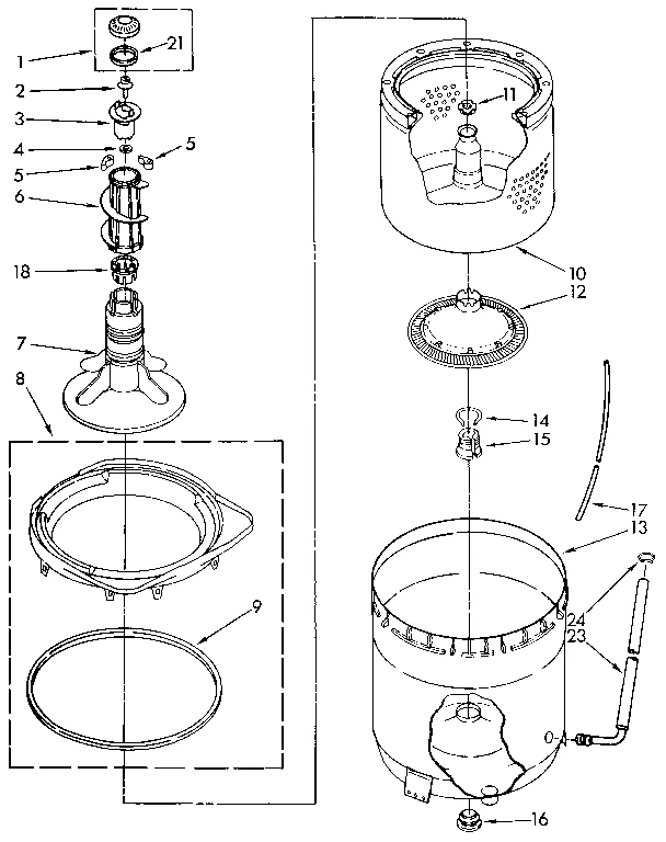 AGITATOR, BASKET AND TUB