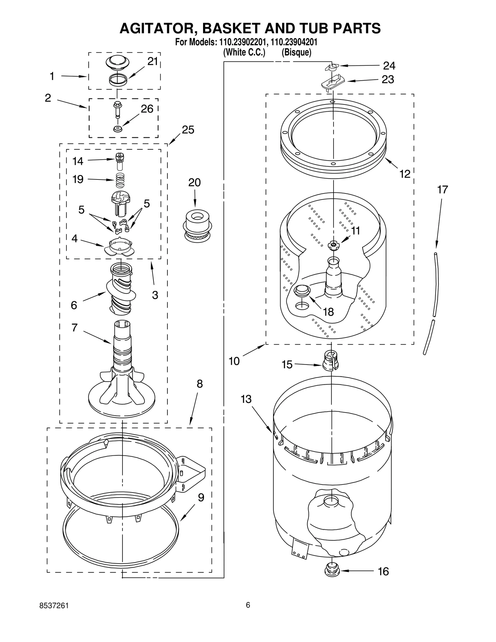 AGITATOR, BASKET AND TUB PARTS