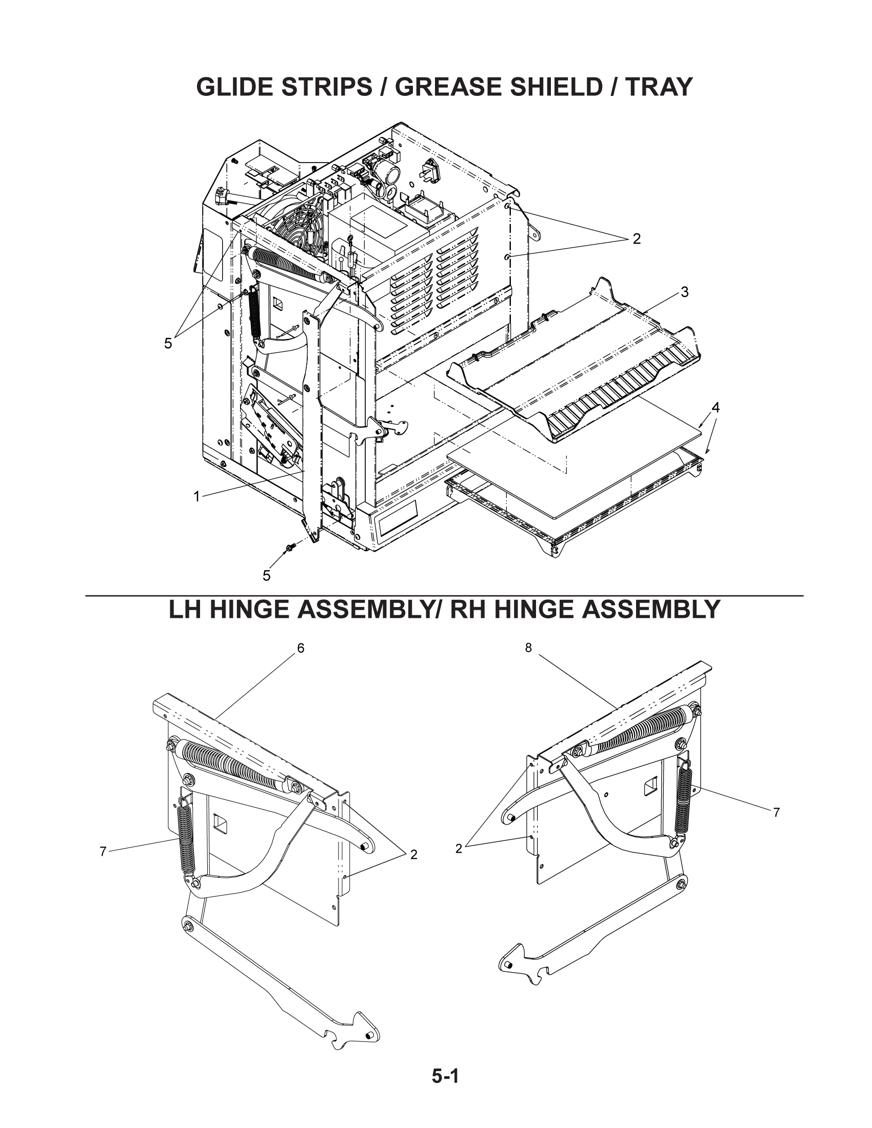 GLIDE STRIPS / ANTENNA SHIELD / TRAY / LH & RH HINGE ASSEMBLY