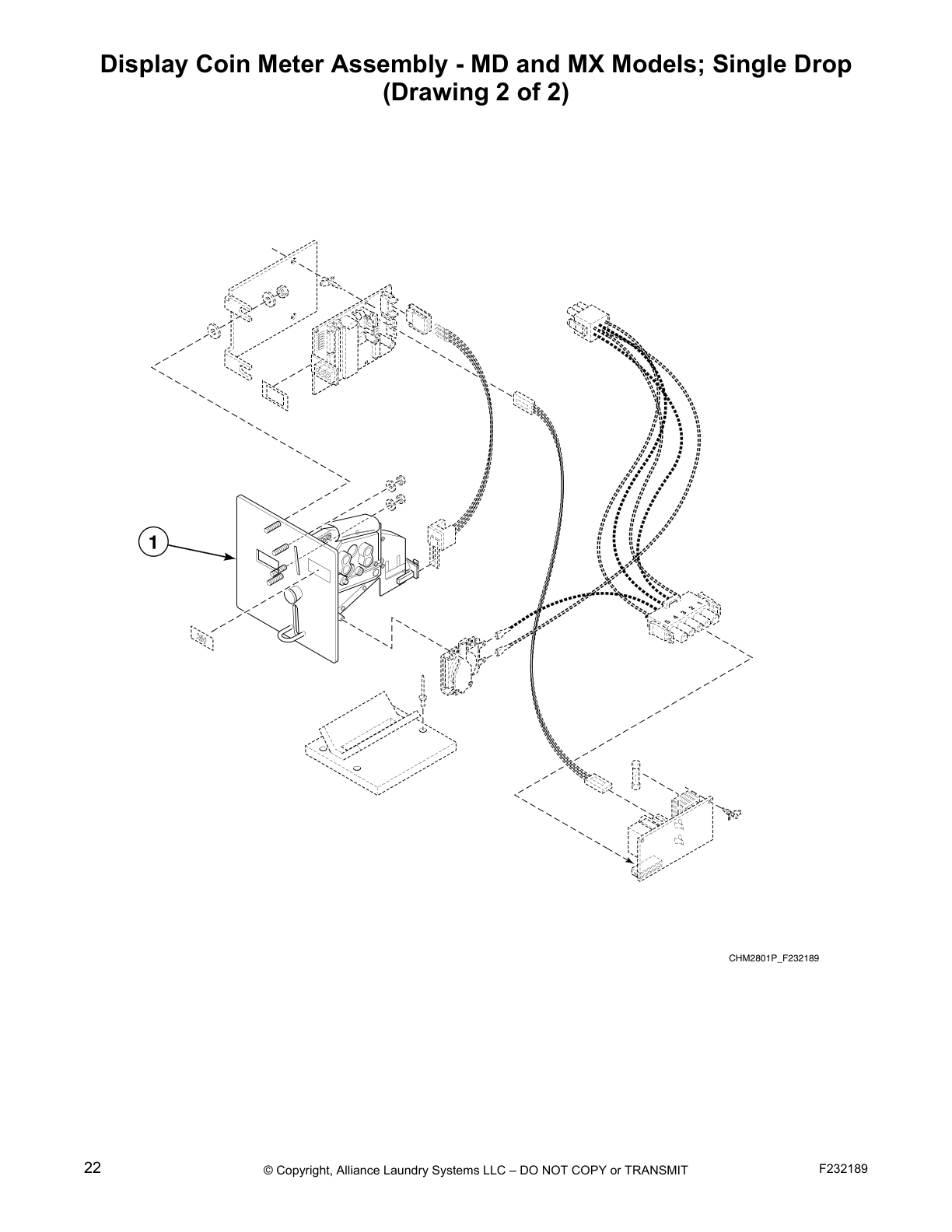 Display Coin Meter Assembly - MD and MX Models; Single Drop
(Drawing 2 of 2)