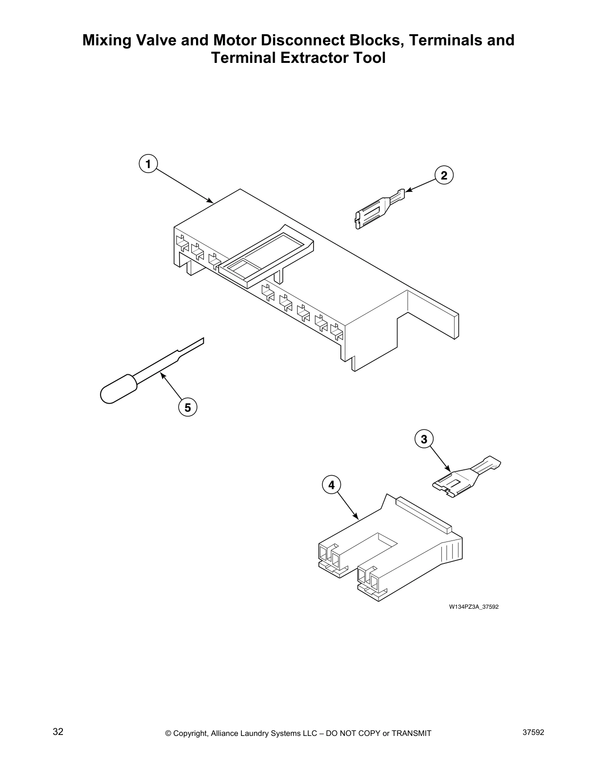 Mixing Valve and Motor Disconnect Blocks, Terminals and
Terminal Extractor Tool