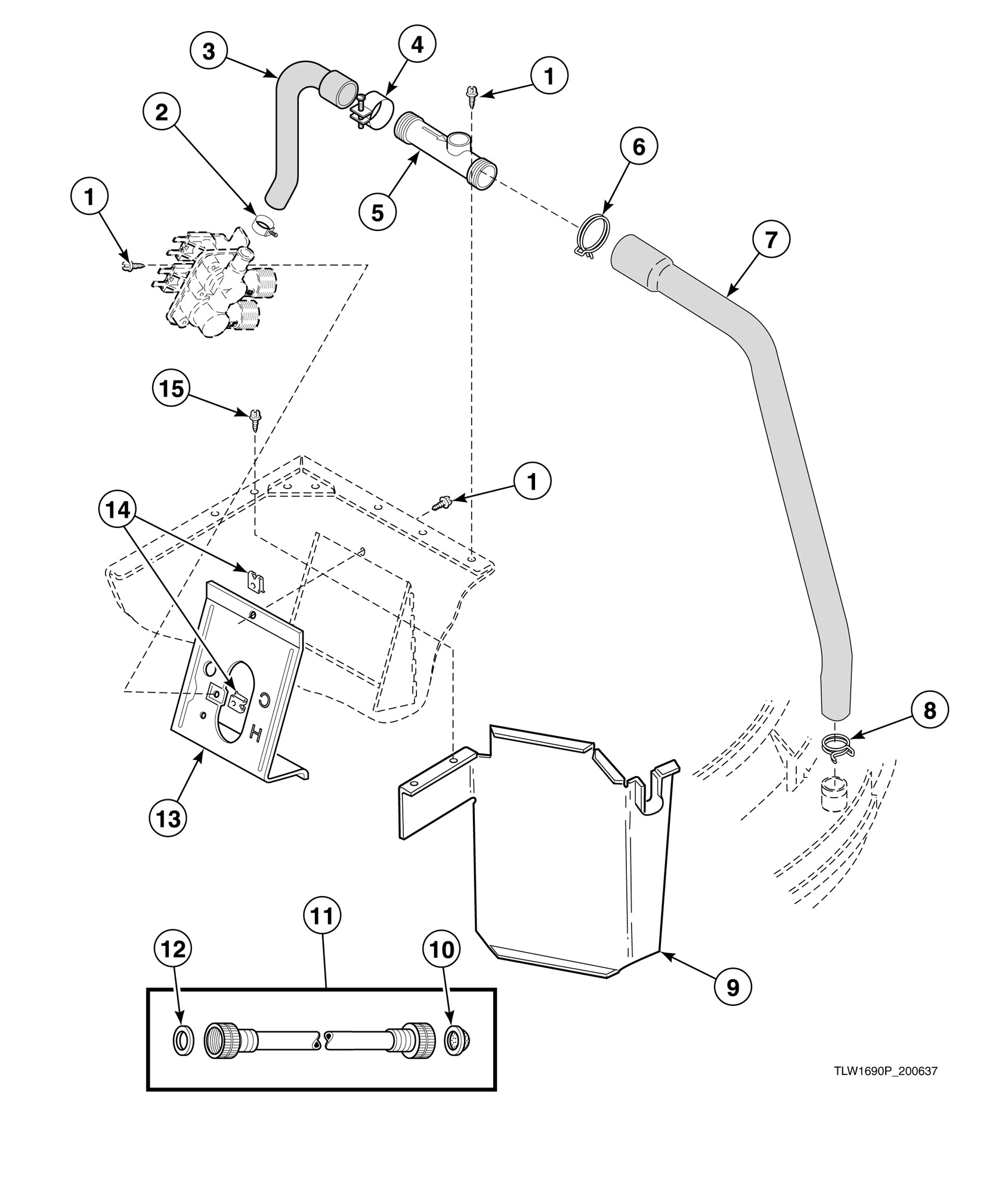 Inlet Hose, Filler Hose, Back Flow Preventer and Mixing Valve Mounting Bracket