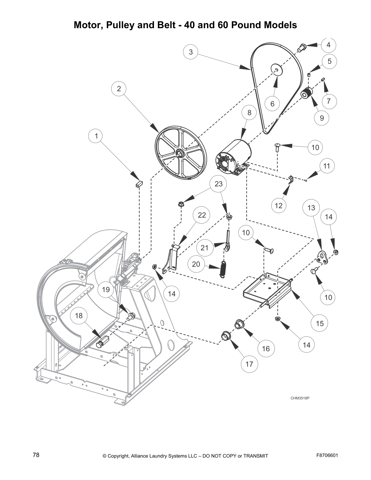 Motor, Pulley and Belt - 40 and 60 Pound Models