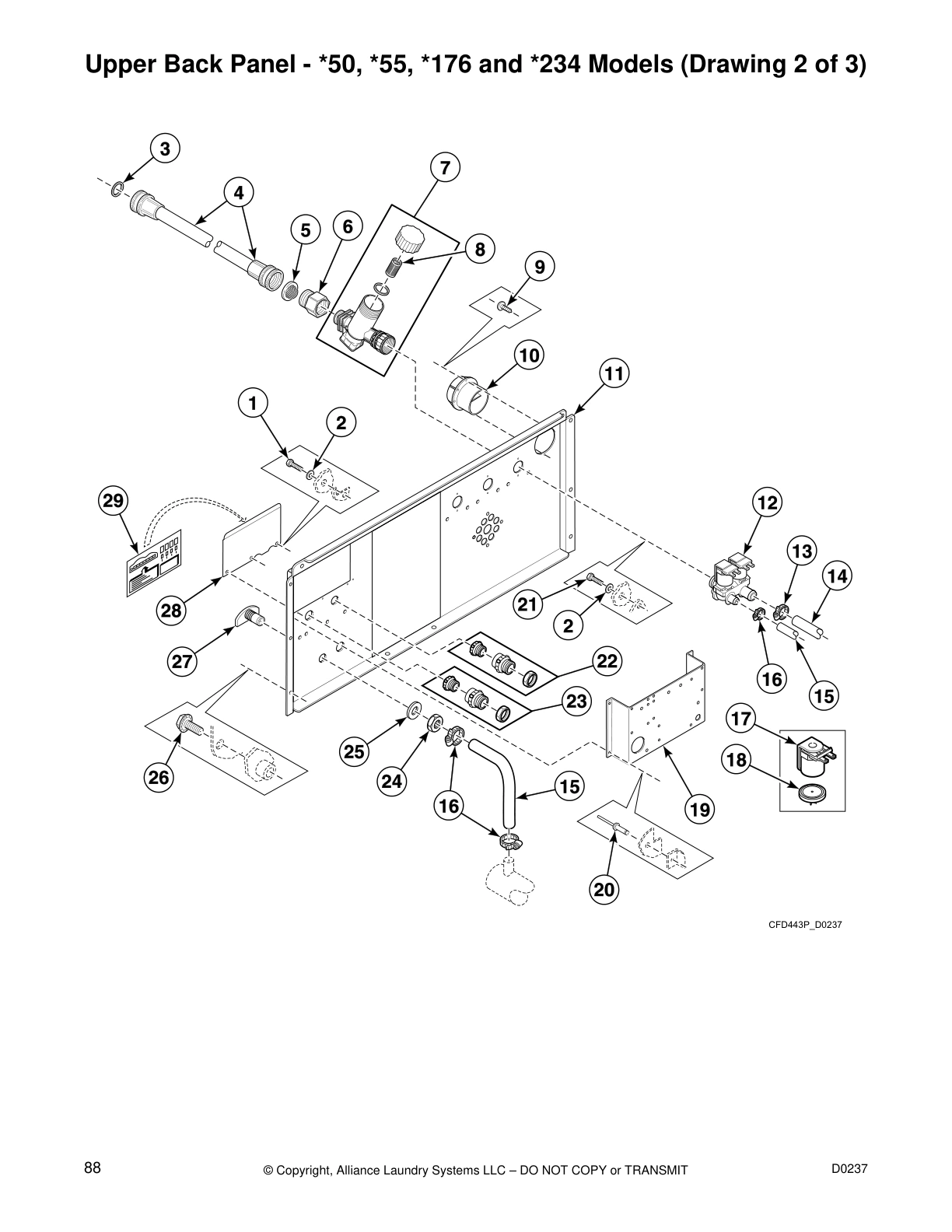 Upper Back Panel - *50, *55, *176 and *234 Models (Drawing 2 of 3)